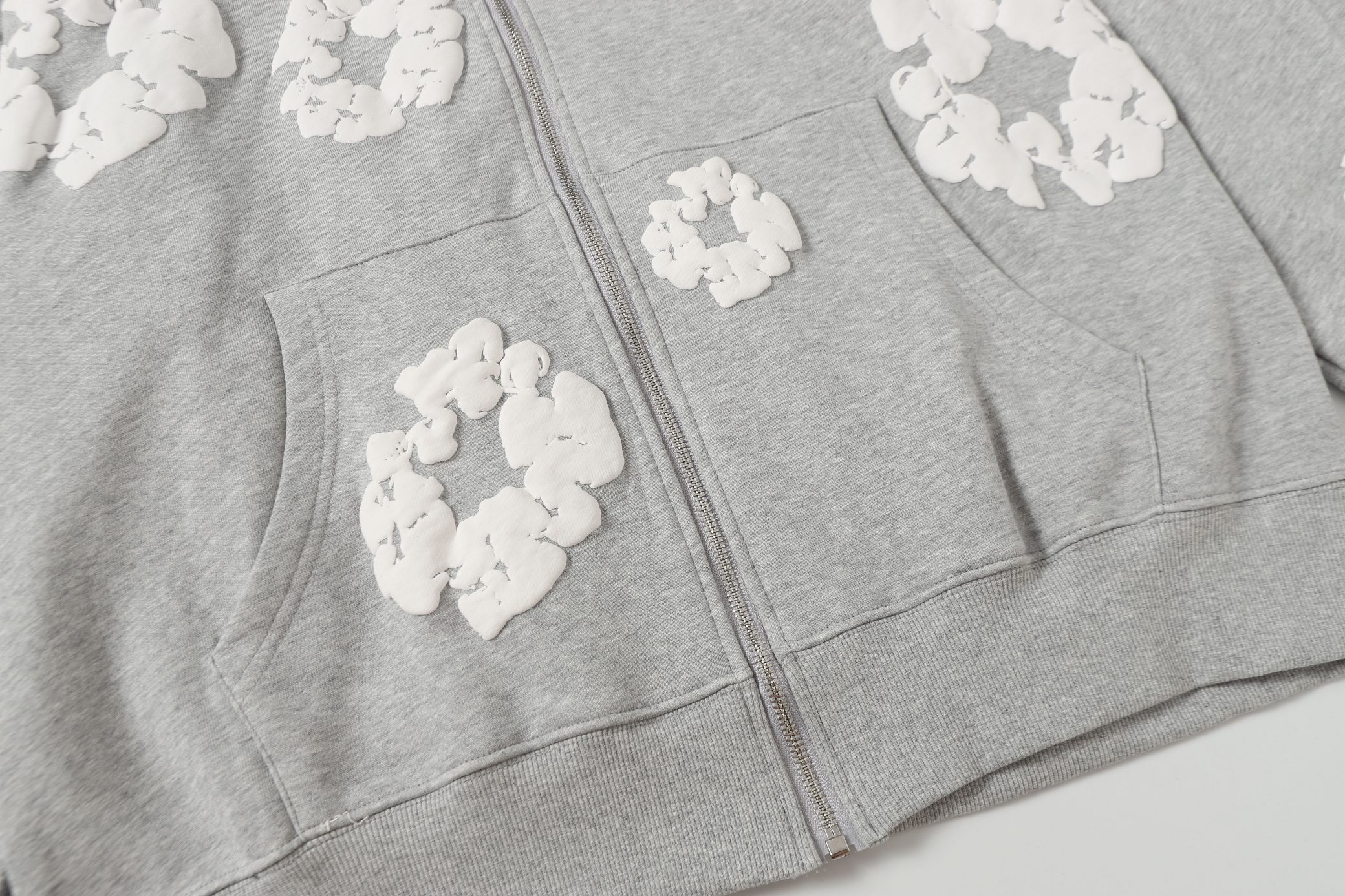 Denim Tears Cotton Flower Print Zip-Up Hoodie Sweatshirt - Unisex, Gray 9 a1755501414159 4002