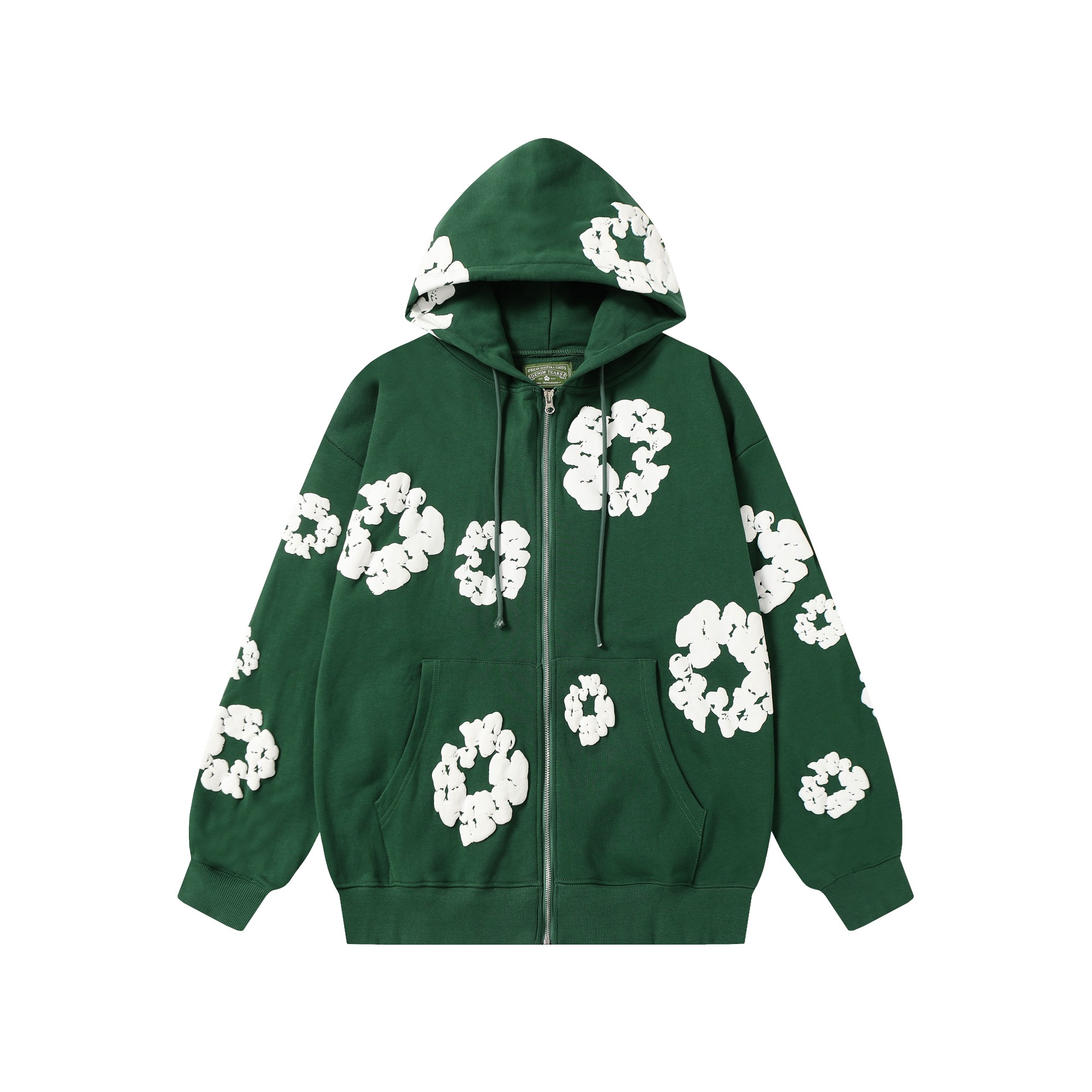 DENIM TEARS Cotton Flower Print Zip-Up Hoodie Sweatshirt - Unisex Style