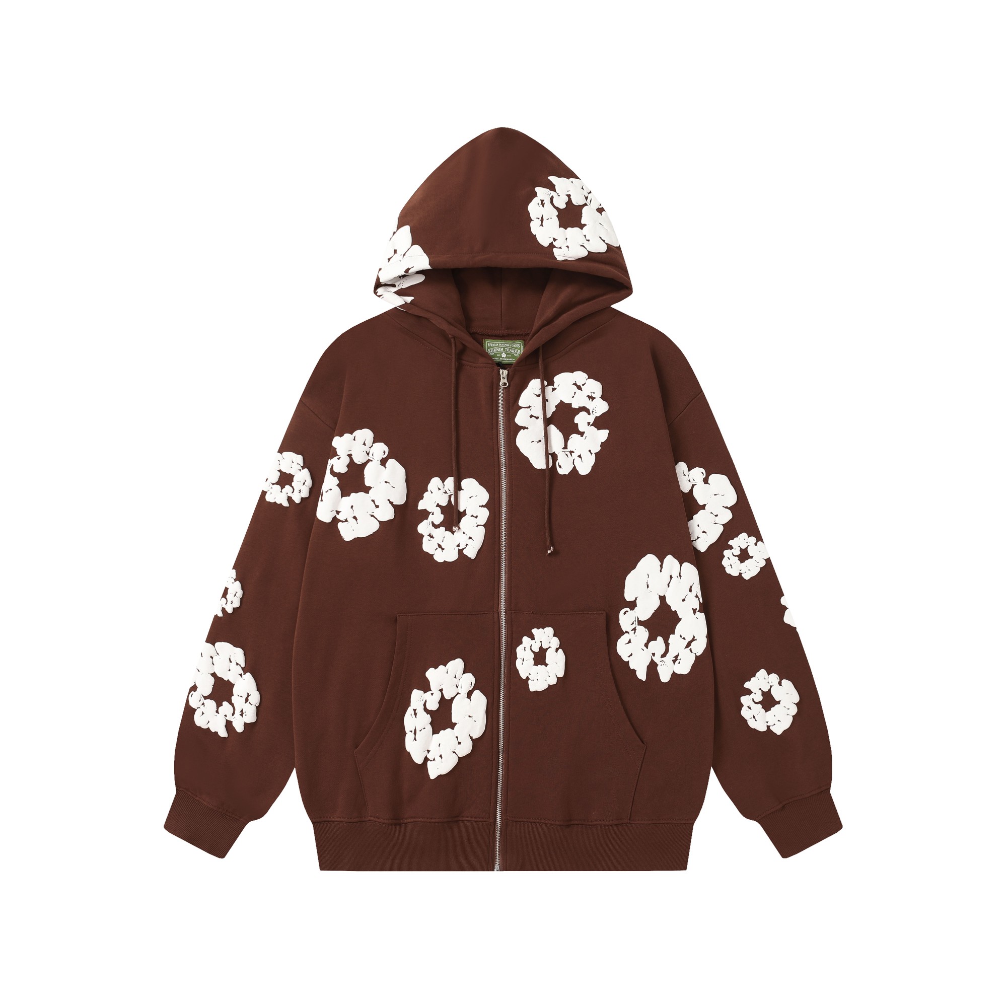 Denim Tears Cotton Flower Print Zip-Up Hoodie Sweatshirt - Brown 1 a1755501634853 3232