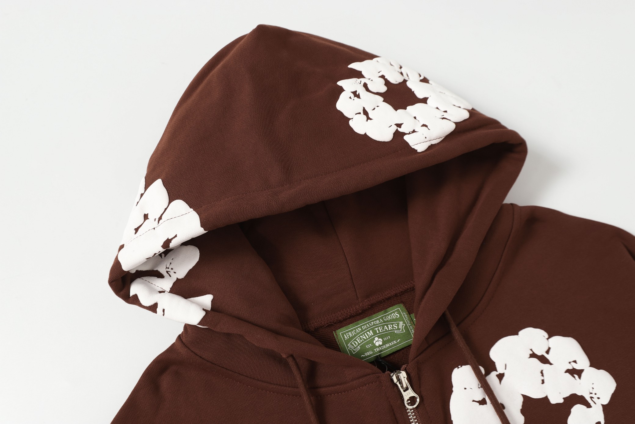 Denim Tears Cotton Flower Print Zip-Up Hoodie Sweatshirt - Brown 3 a1755501635147 8245