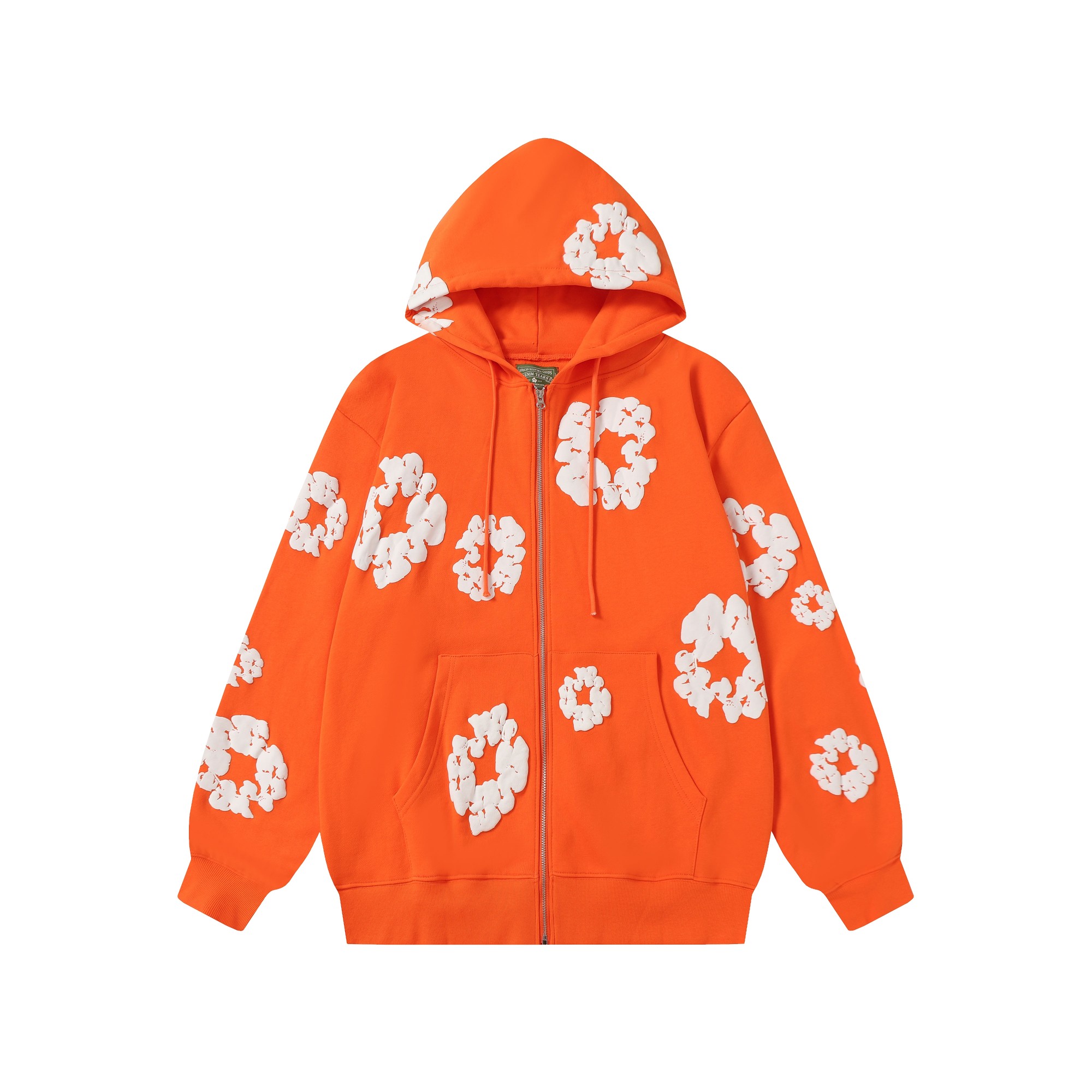 DENIM TEARS Cotton Flower Print Zip-Up Hoodie - Orange 2 a1755501729551 2870