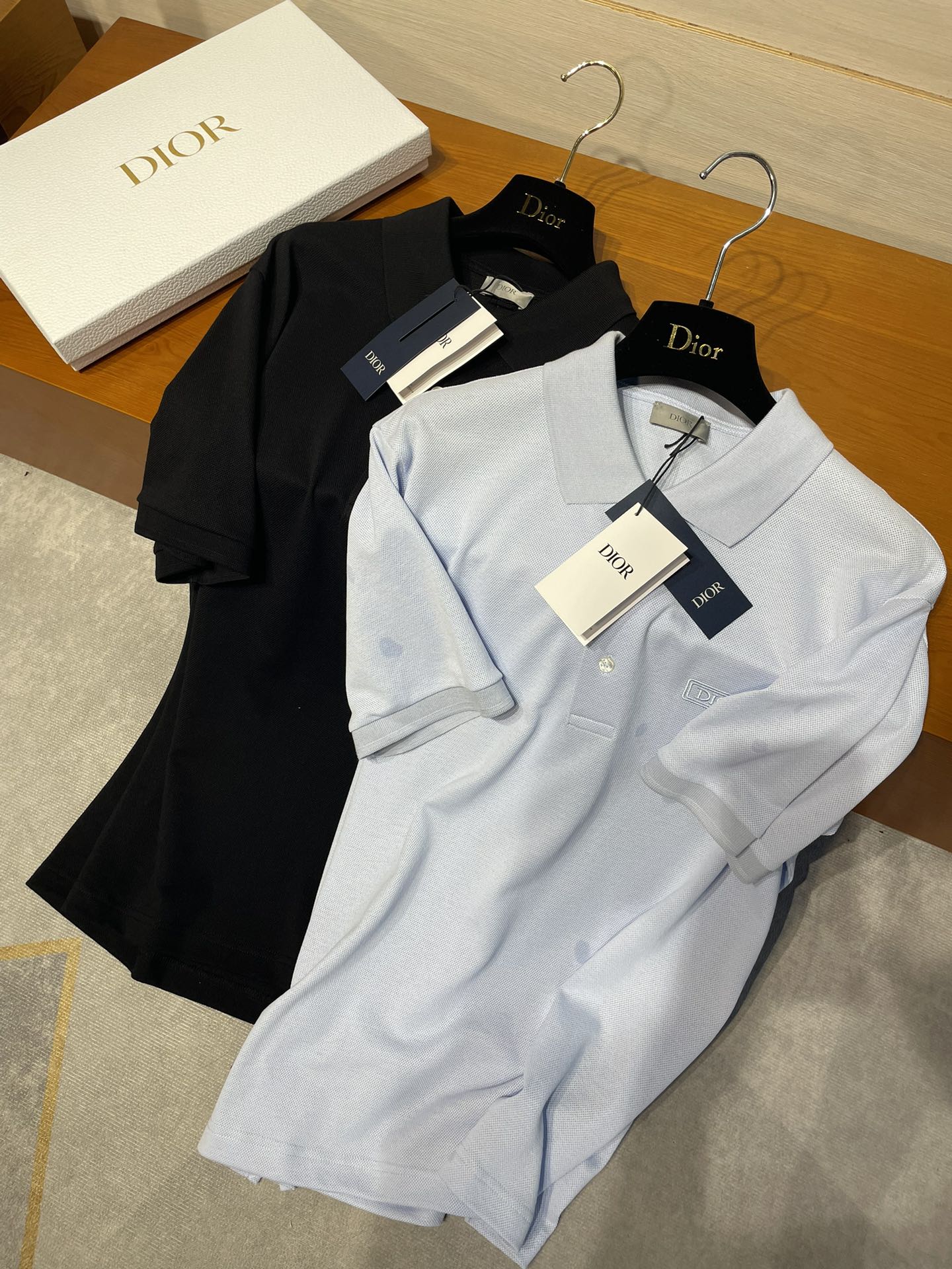 Dior Clothing Polo Black Blue Light