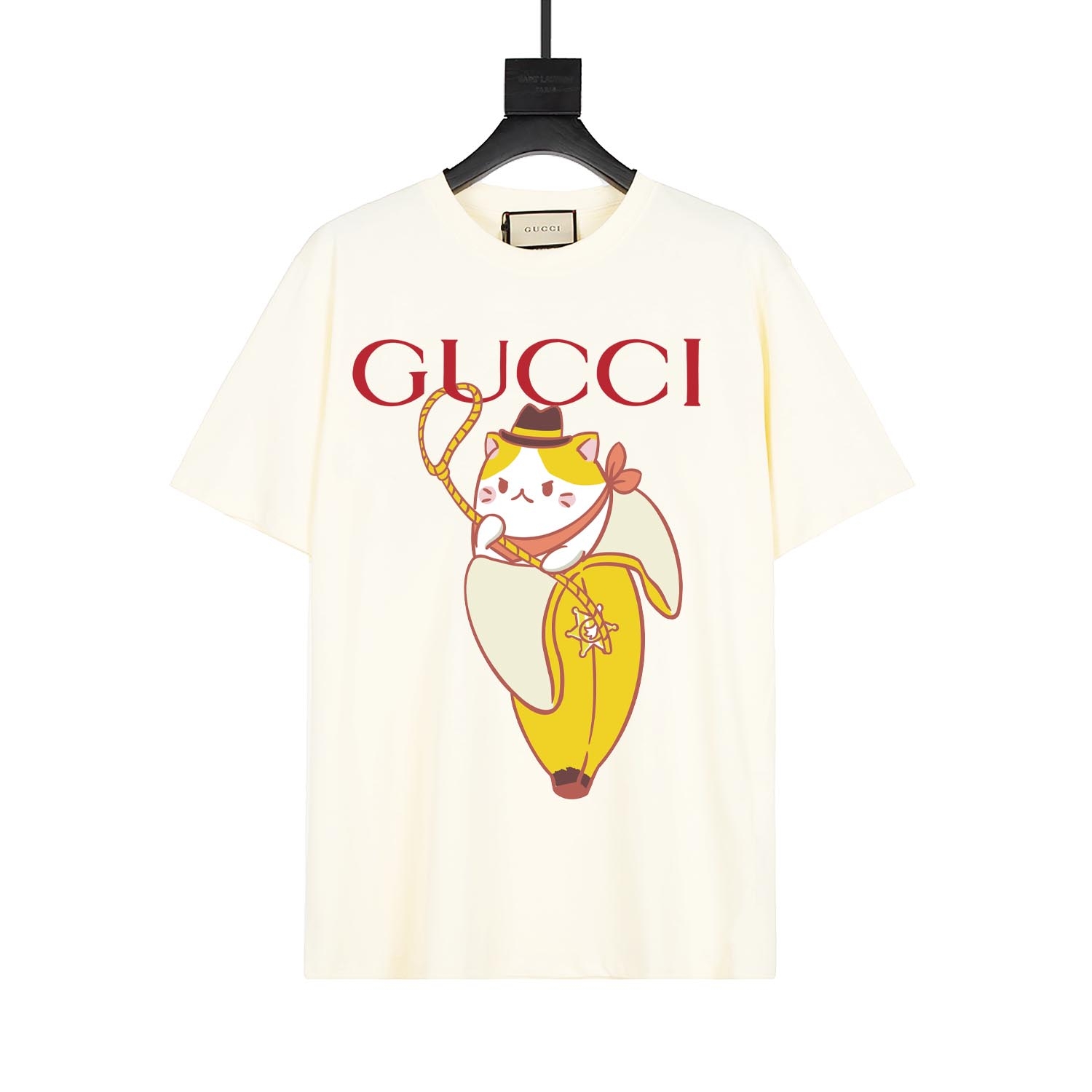 Gucci x Bananya colección colaboración, camiseta de manga corta con logotipo y estampado de dibujos animados de plátano…