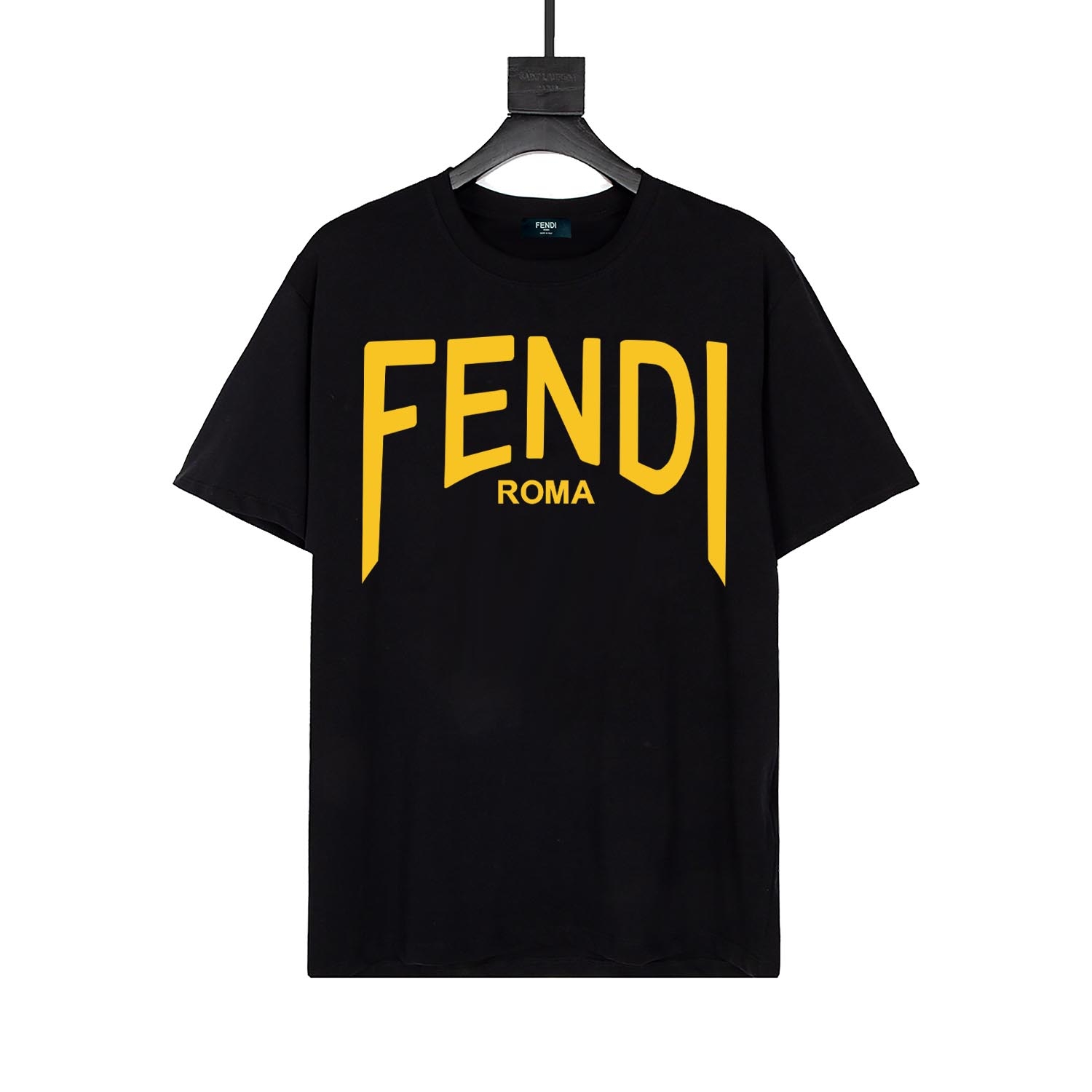 fendi 芬迪 Camiseta con estampado de letras amarillas doble FF, logo refinado y actualizado, inspirado en el estilo retro…