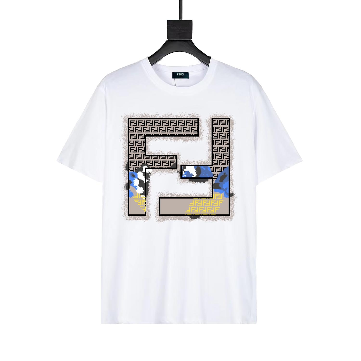 fendi芬迪. Primavera/verano 2024ss Camiseta de manga corta con estampado de salpicaduras y logo grande, logo re…