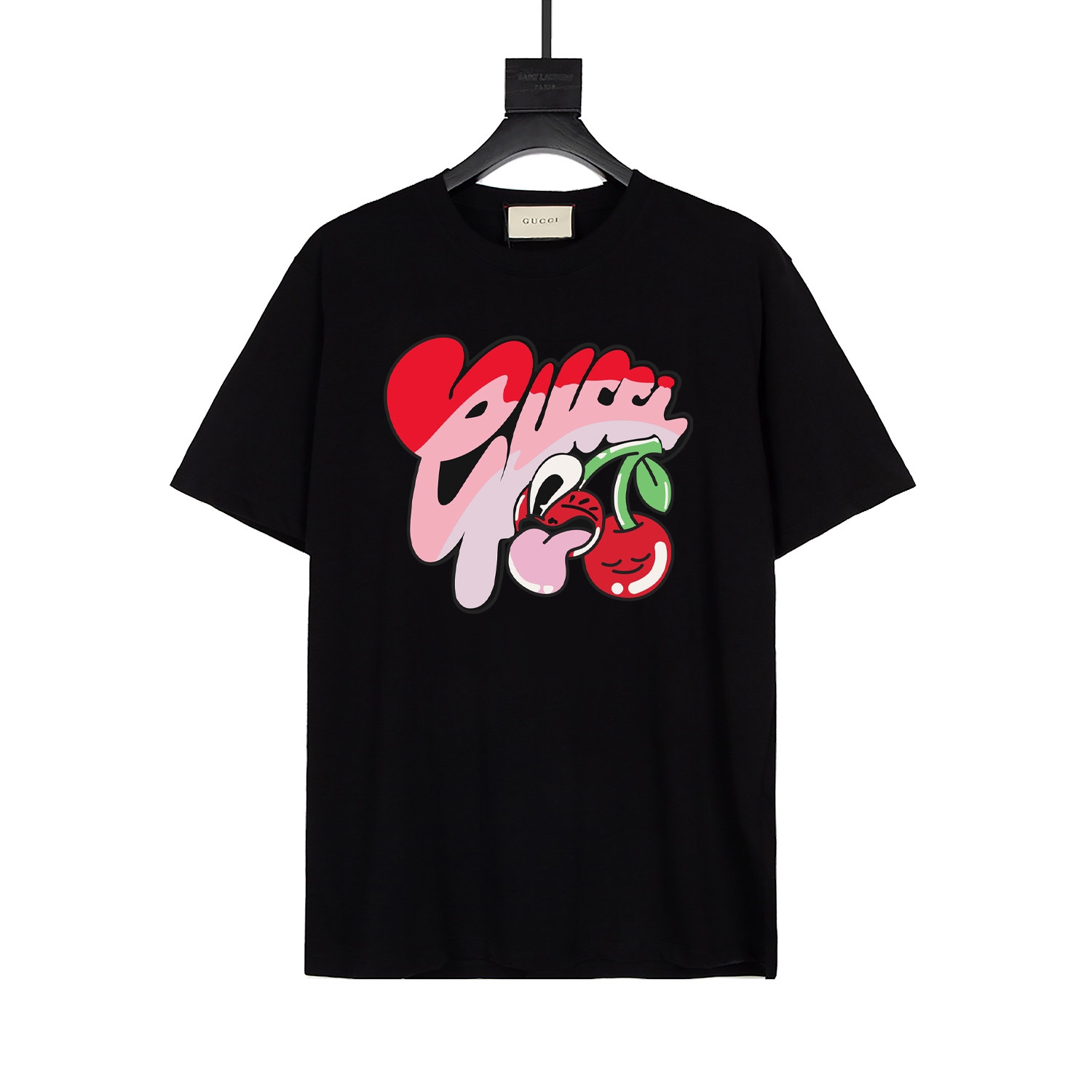 GUCCI古驰24ss colección de verano logo de arte de cerezas coloridas de la familia G, algodón puro de doble hilo 280g, cal…