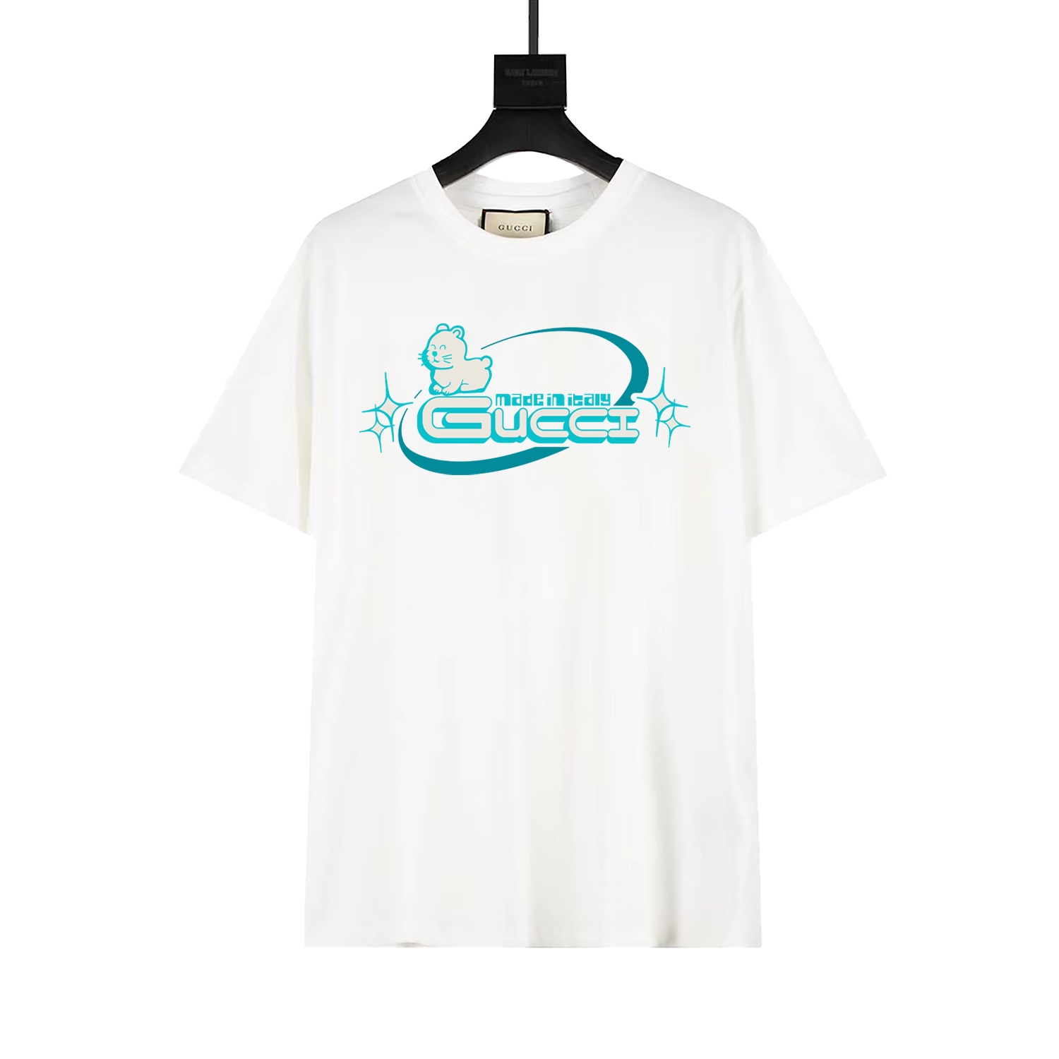 GUCCI古驰 24ss colección de verano, logo de gato caricatura y texto de marca geométrica de la familia G, algodón puro de …