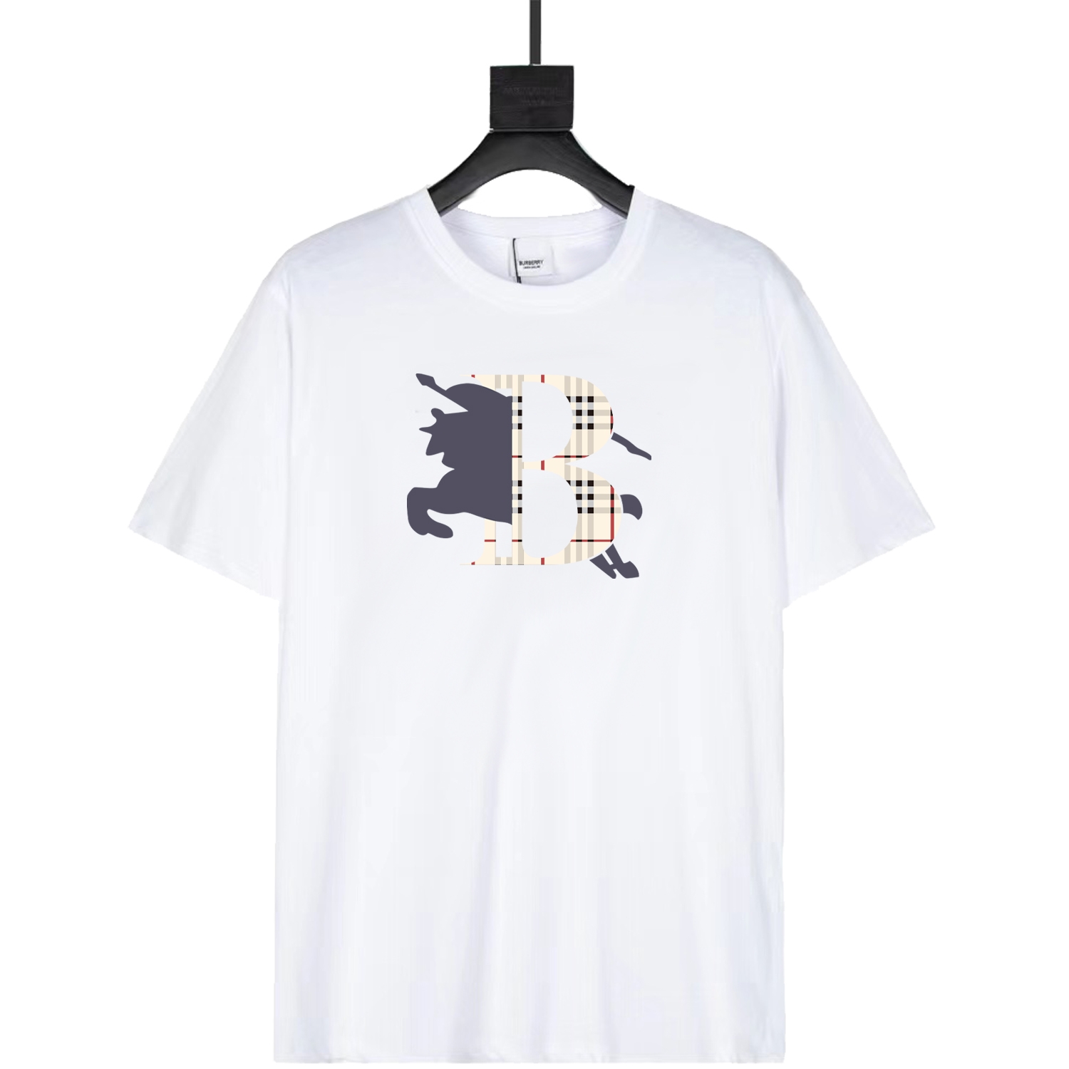 BURBERRY Burberry camiseta de cuello redondo con cuadros y logo de caballo de guerra, nueva colección que integra el lo…