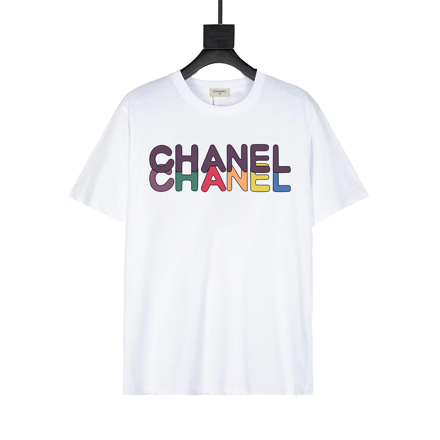 Chanel letras superpuestas en color colección de primavera temprana 2024 camiseta de manga corta de alto gramaje con es…