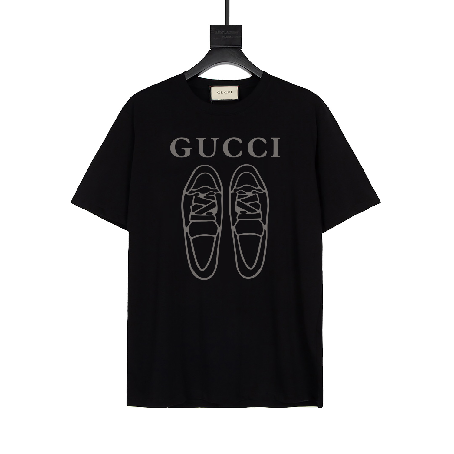 Camiseta de manga corta de Gucci/Gucci 23SS nueva con estampado de zapatos de boceto, retro simple pero con estilo, alg…