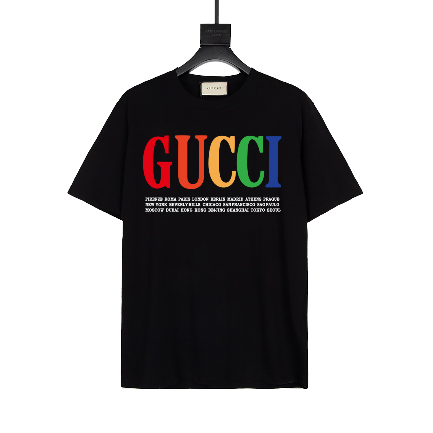 GUCCI 24ss, camiseta de cuello redondo con estampado de marca diseñada por un maestro, última colección de primavera/ve…