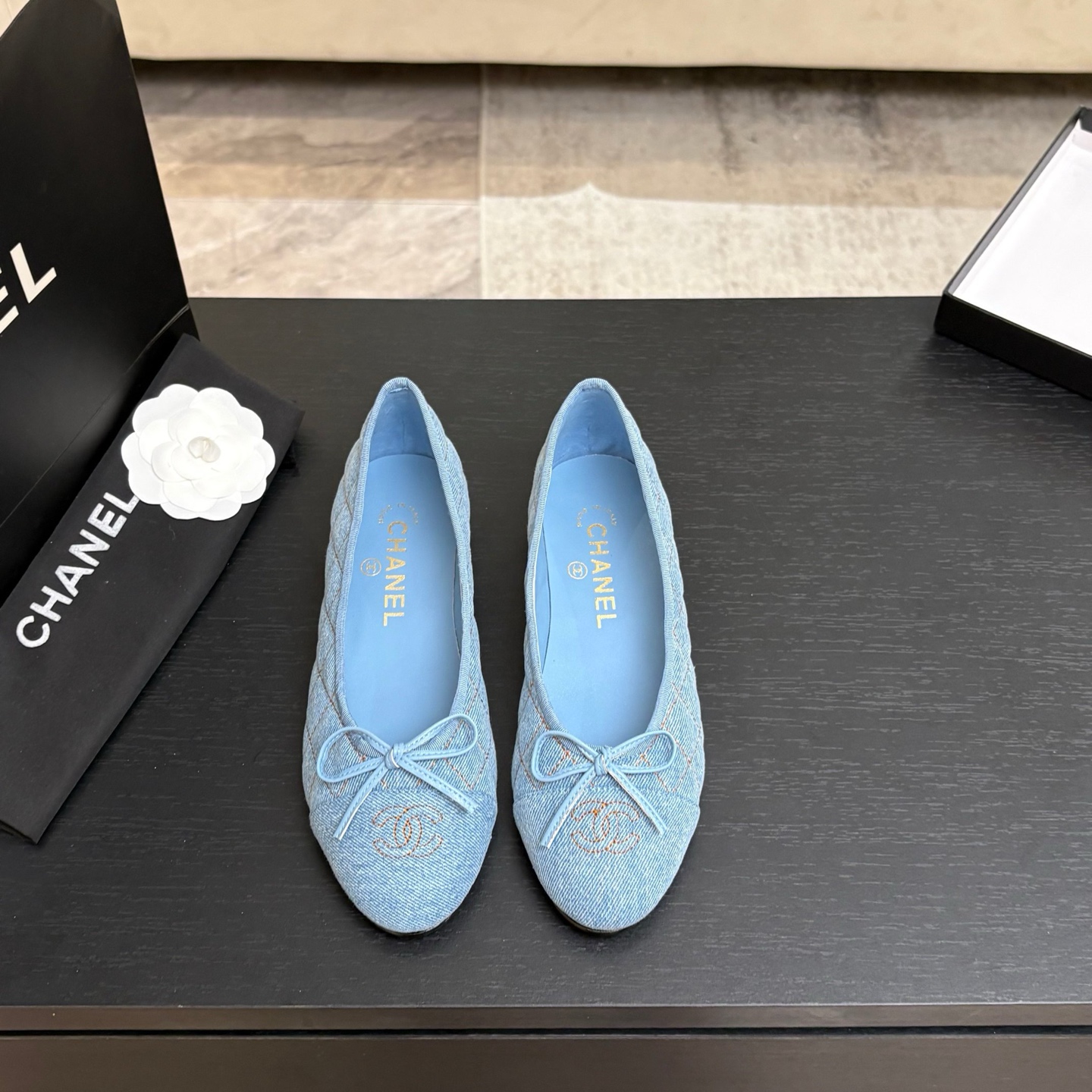Chanel Quilted Cap-Toe Ballet Flats