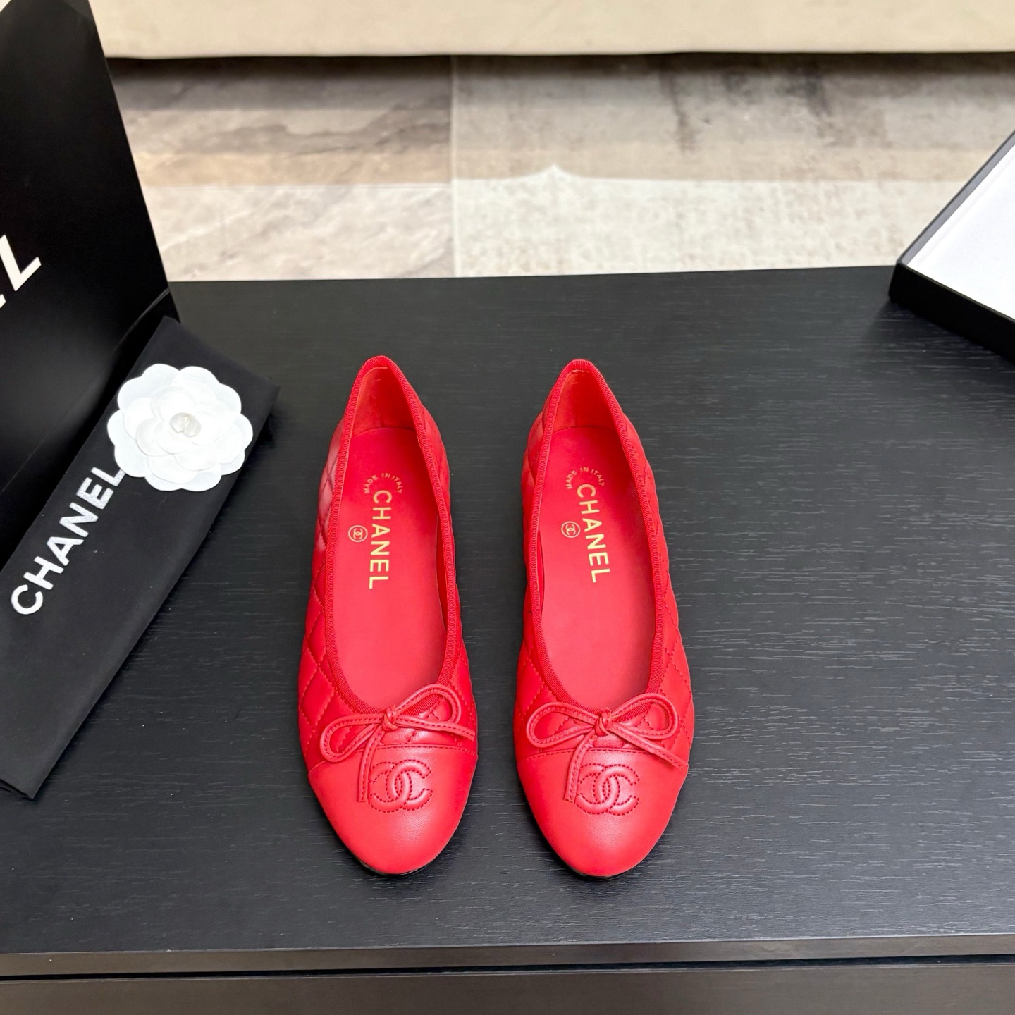 Chanel Quilted Cap-Toe Ballet Flats
