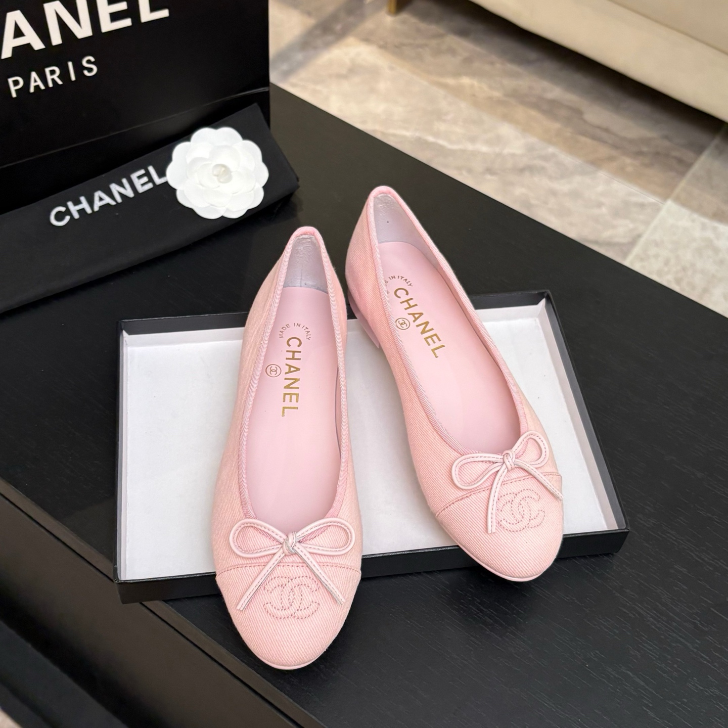 Chanel Quilted Cap-Toe Ballet Flats