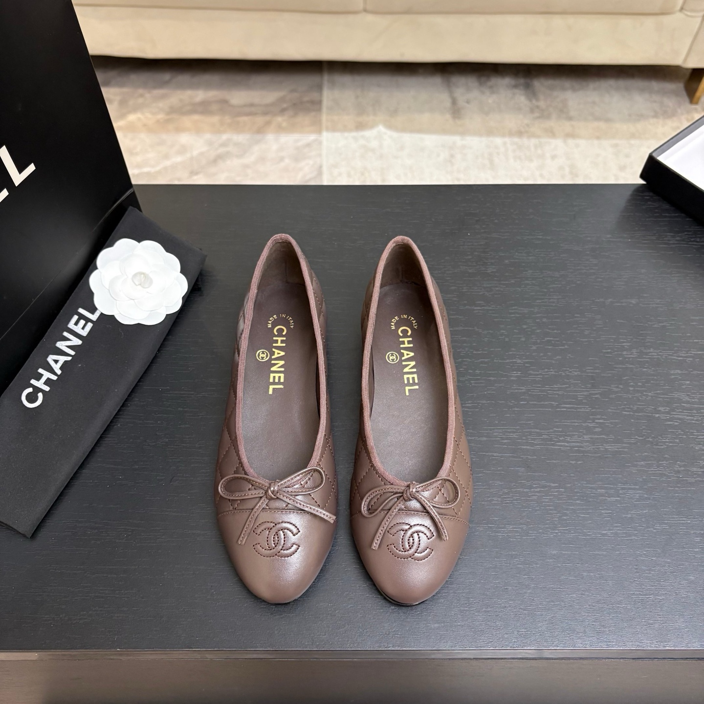 Chanel Quilted Cap-Toe Ballet Flats