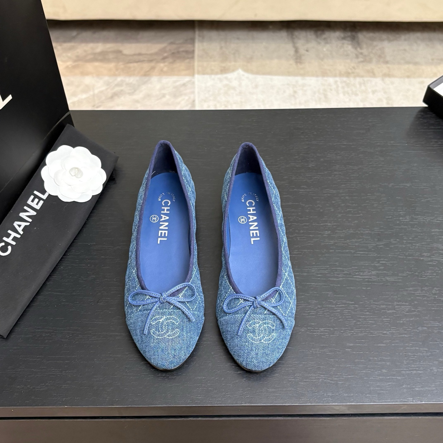 Chanel Quilted Cap-Toe Ballet Flats