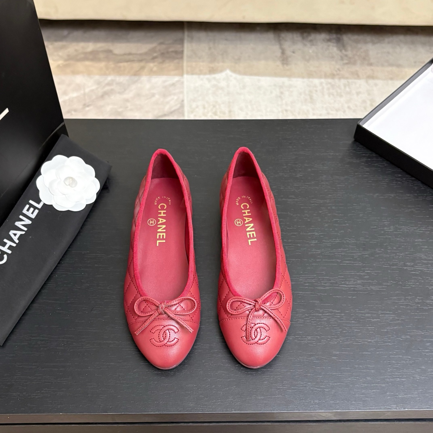 Chanel Quilted Cap-Toe Ballet Flats