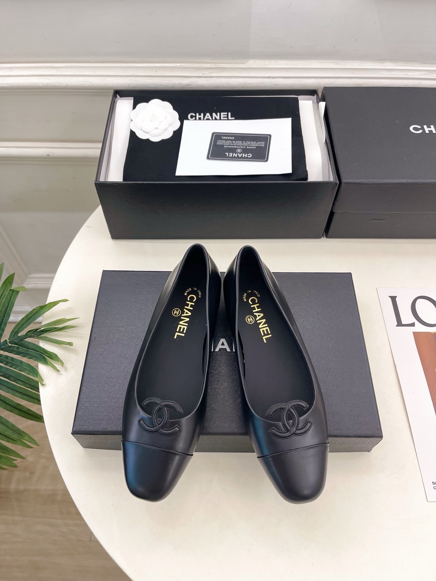 Chanel CC Cap-Toe Leather Ballet Flats