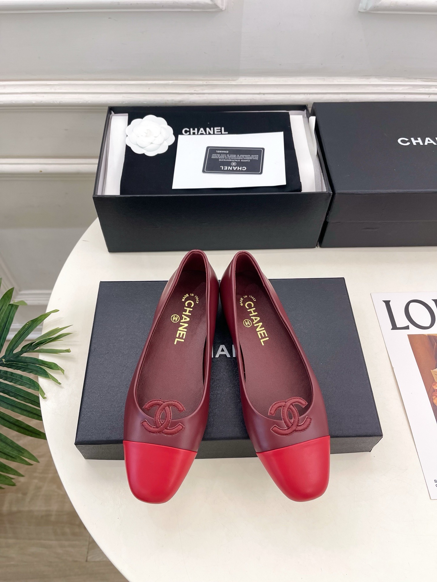 Chanel CC Cap-Toe Leather Ballet Flats
