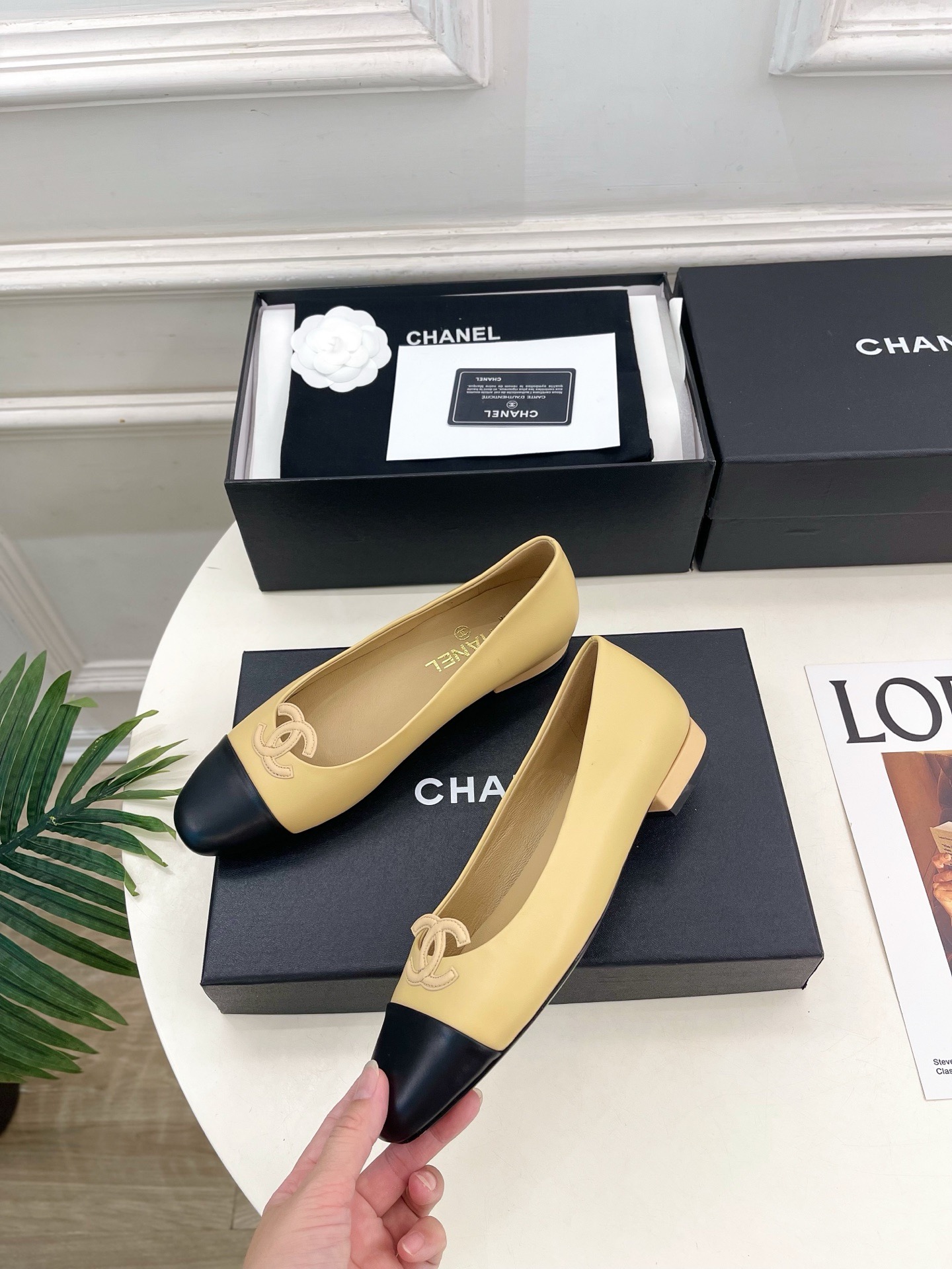 Chanel CC Cap-Toe Leather Ballet Flats