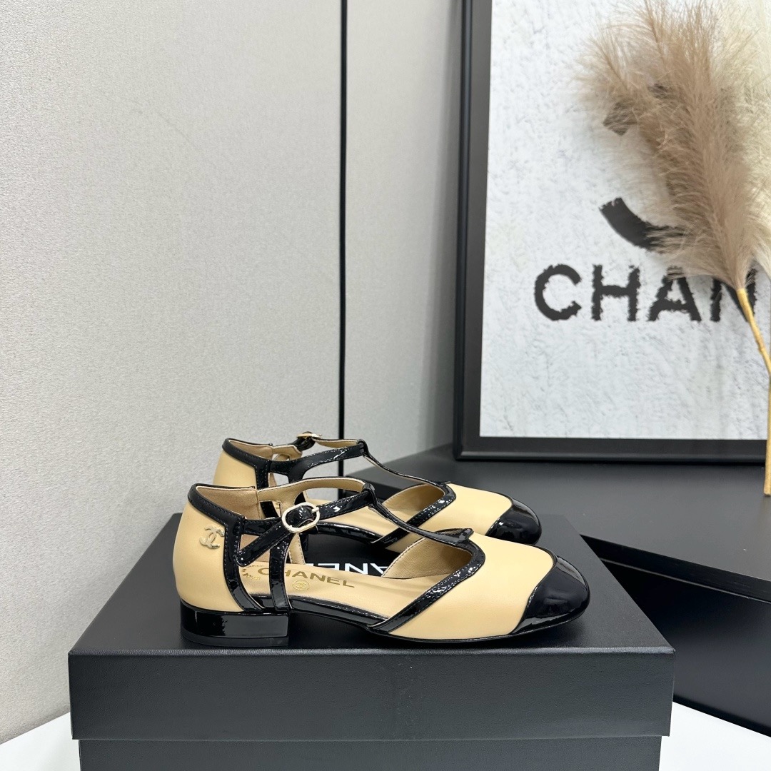 Chanel T-Strap Cap-Toe Mary Jane Flats