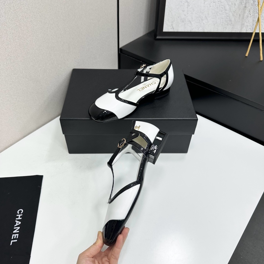 Chanel T-Strap Cap-Toe Mary Jane Flats