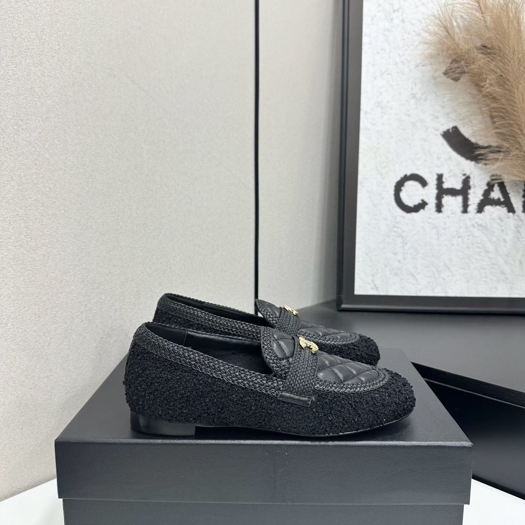 Chanel Quilted Tweed Loafers