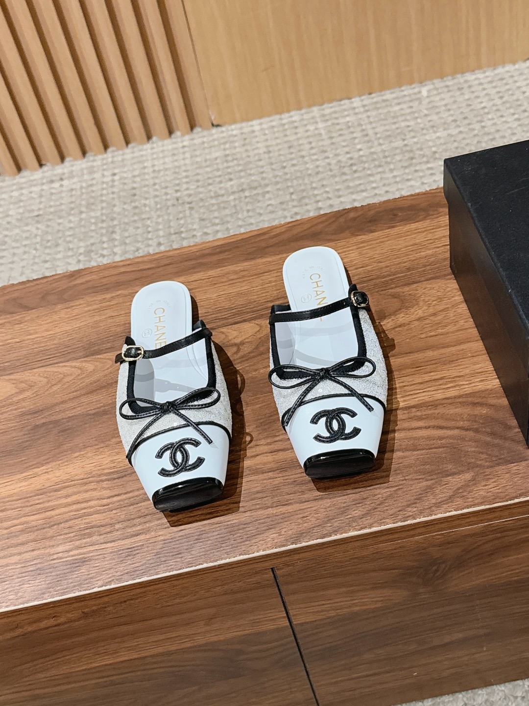 Chanel CC Leather Flat Slide Sandals