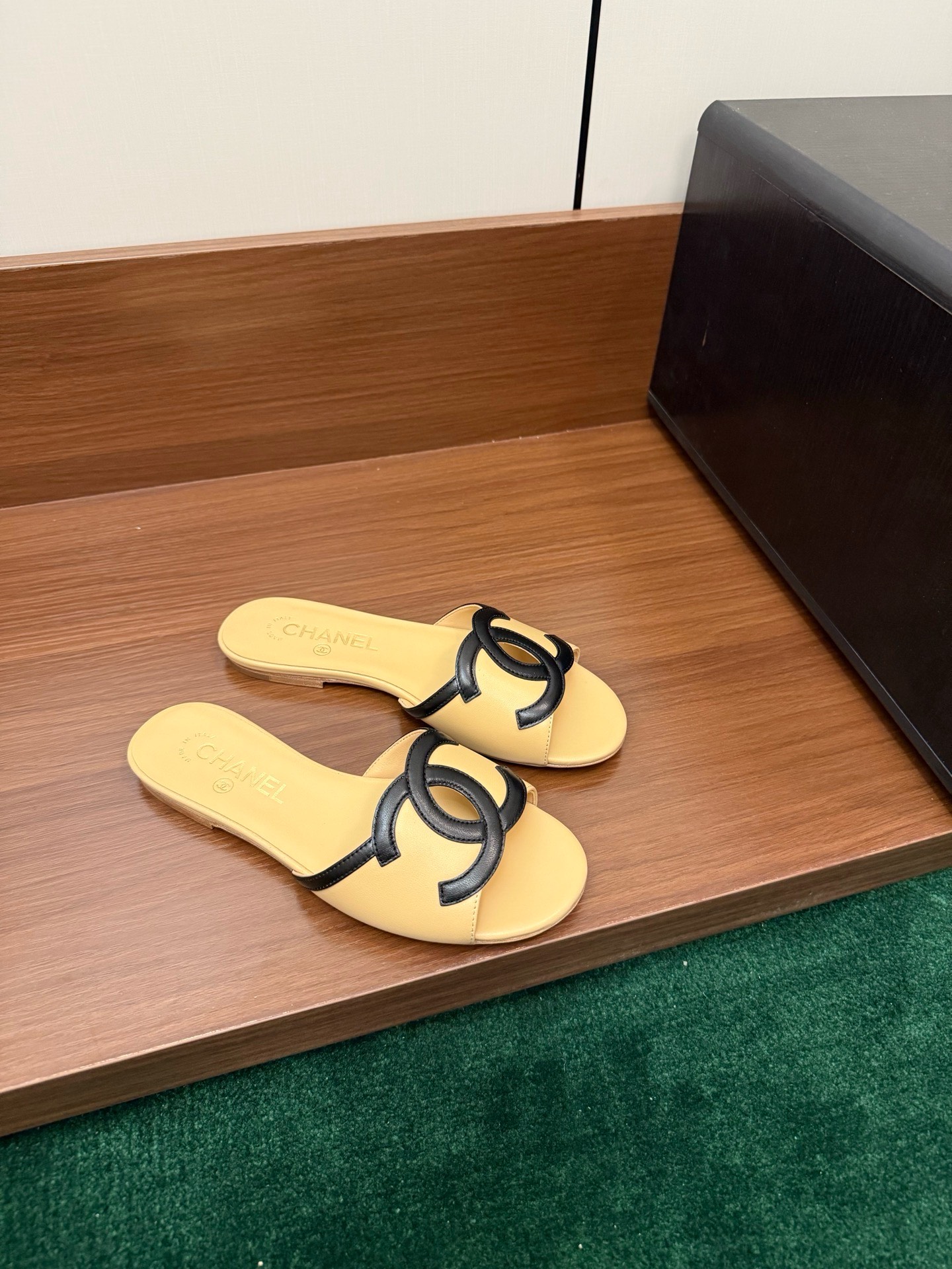 Chanel CC Leather Flat Slide Sandals