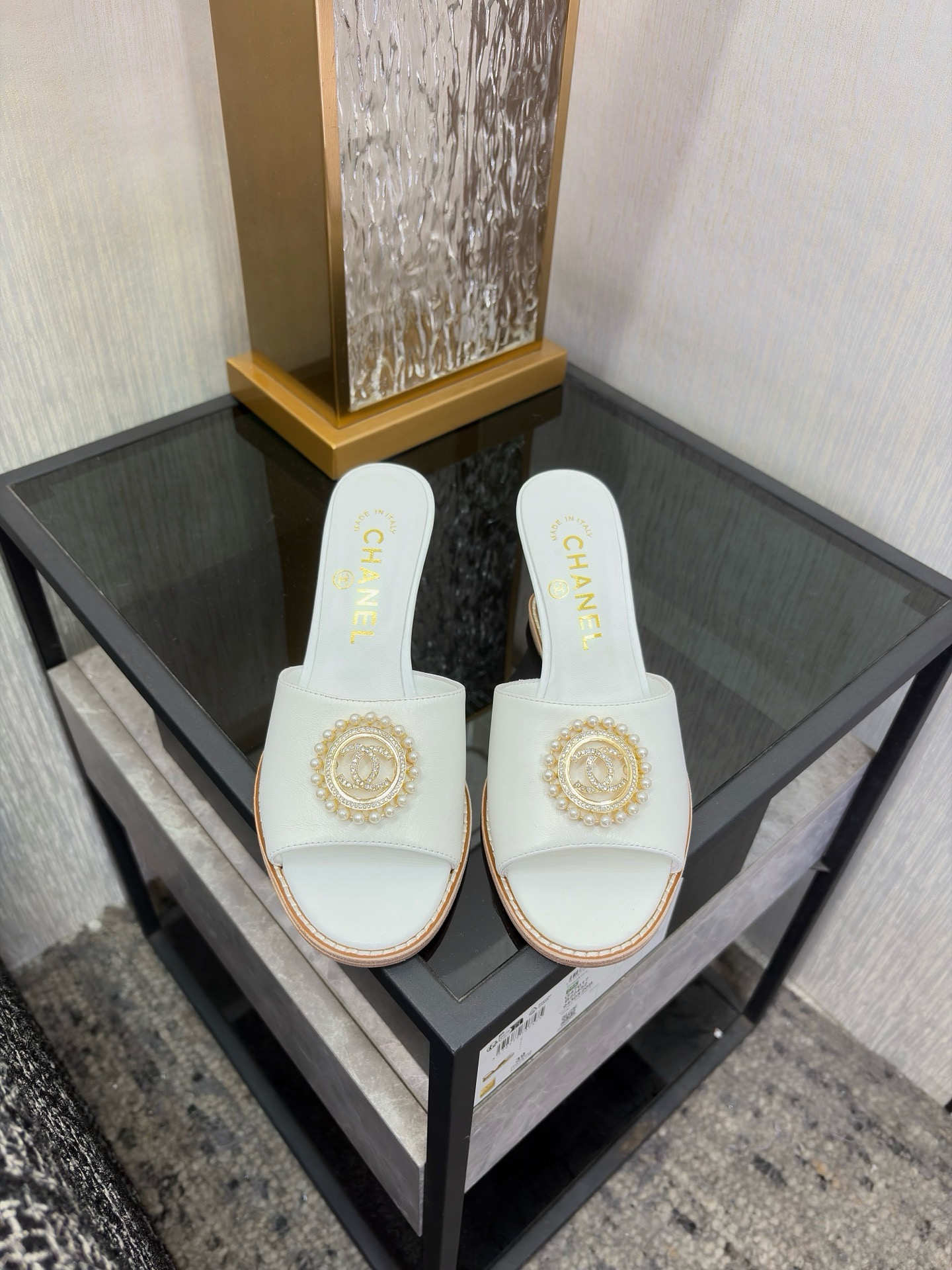 Chanel Pearl CC Wedge Mules