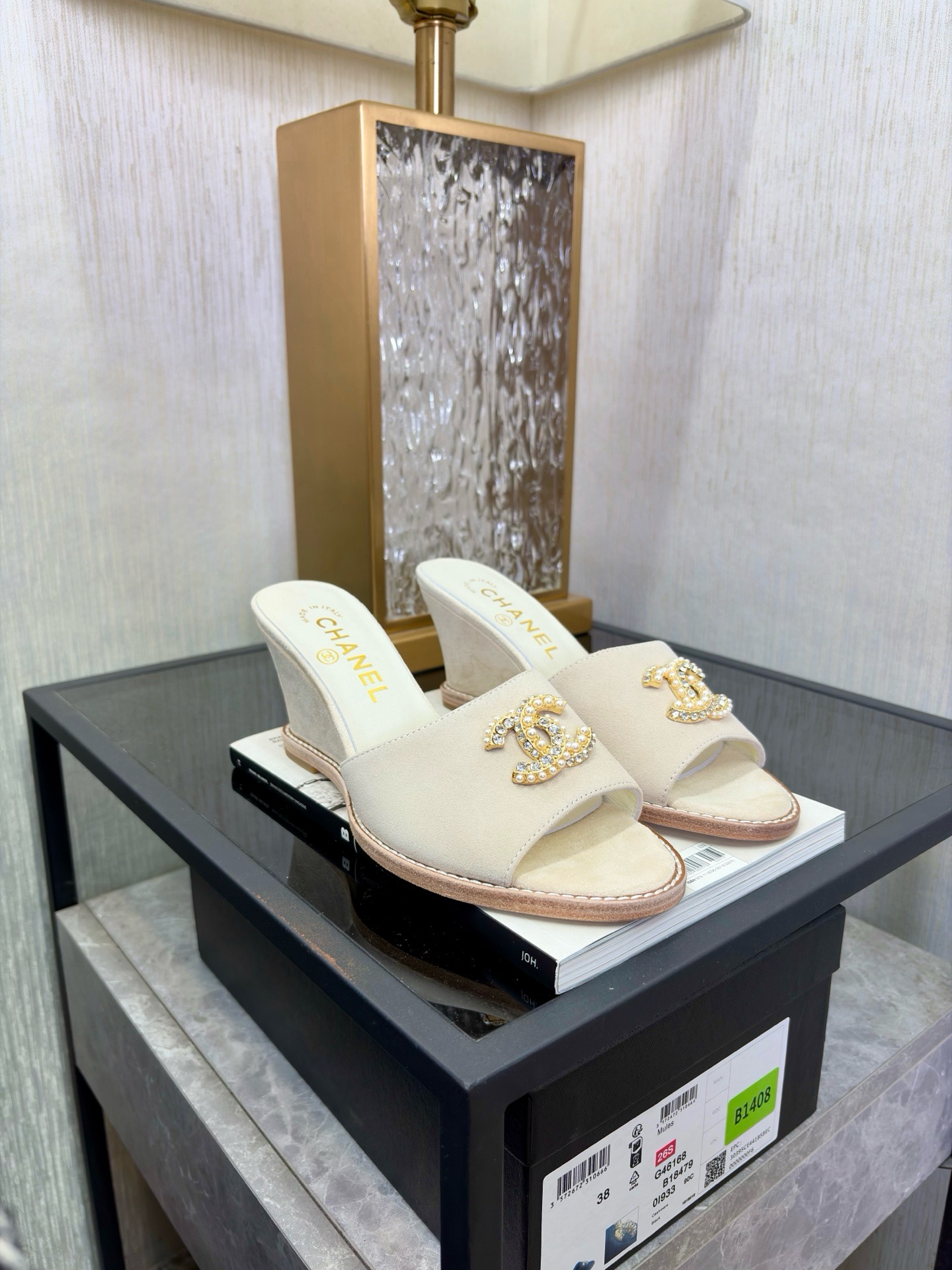 Chanel Pearl CC Wedge Mules