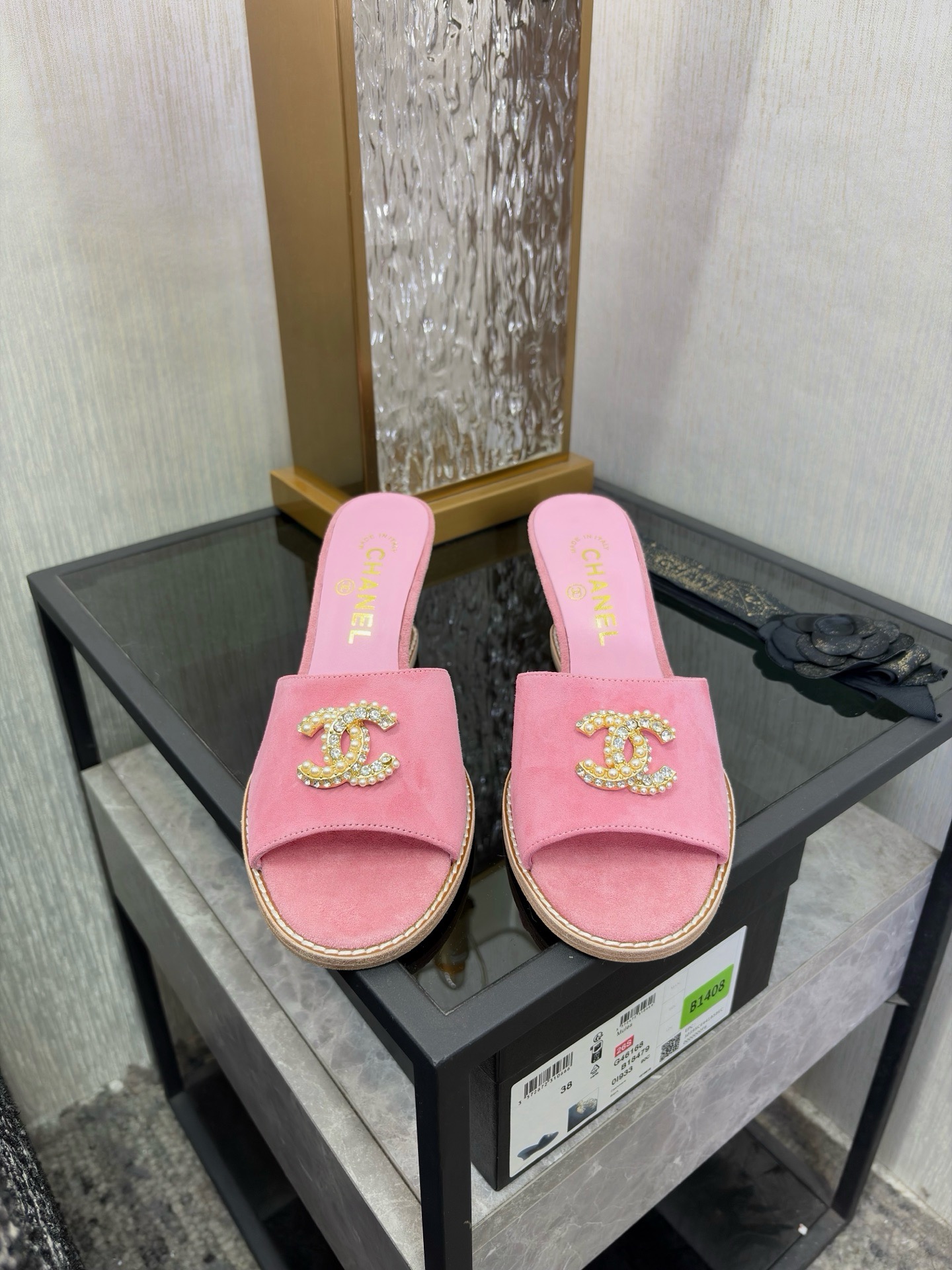Chanel Pearl CC Wedge Mules