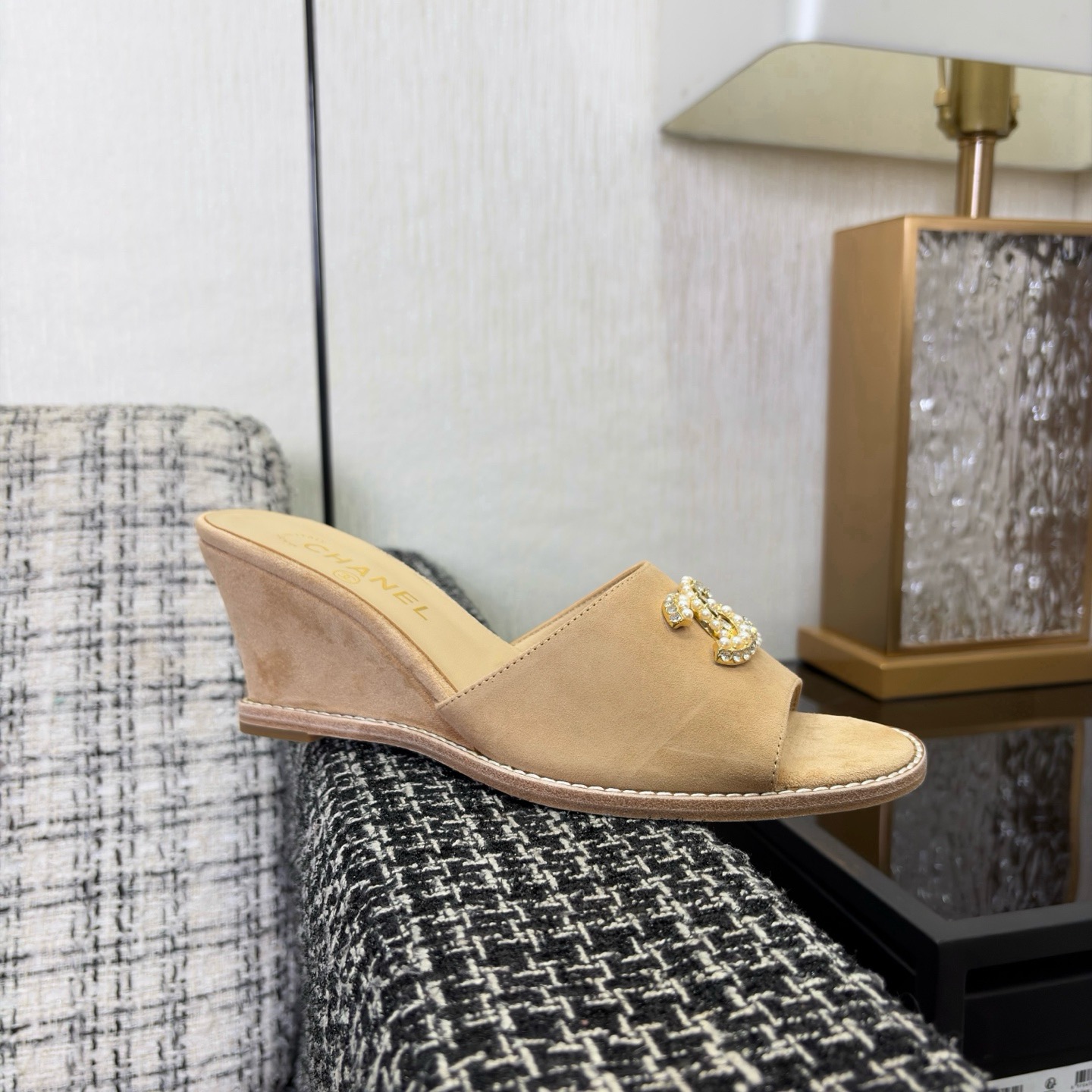 Chanel Pearl CC Wedge Mules