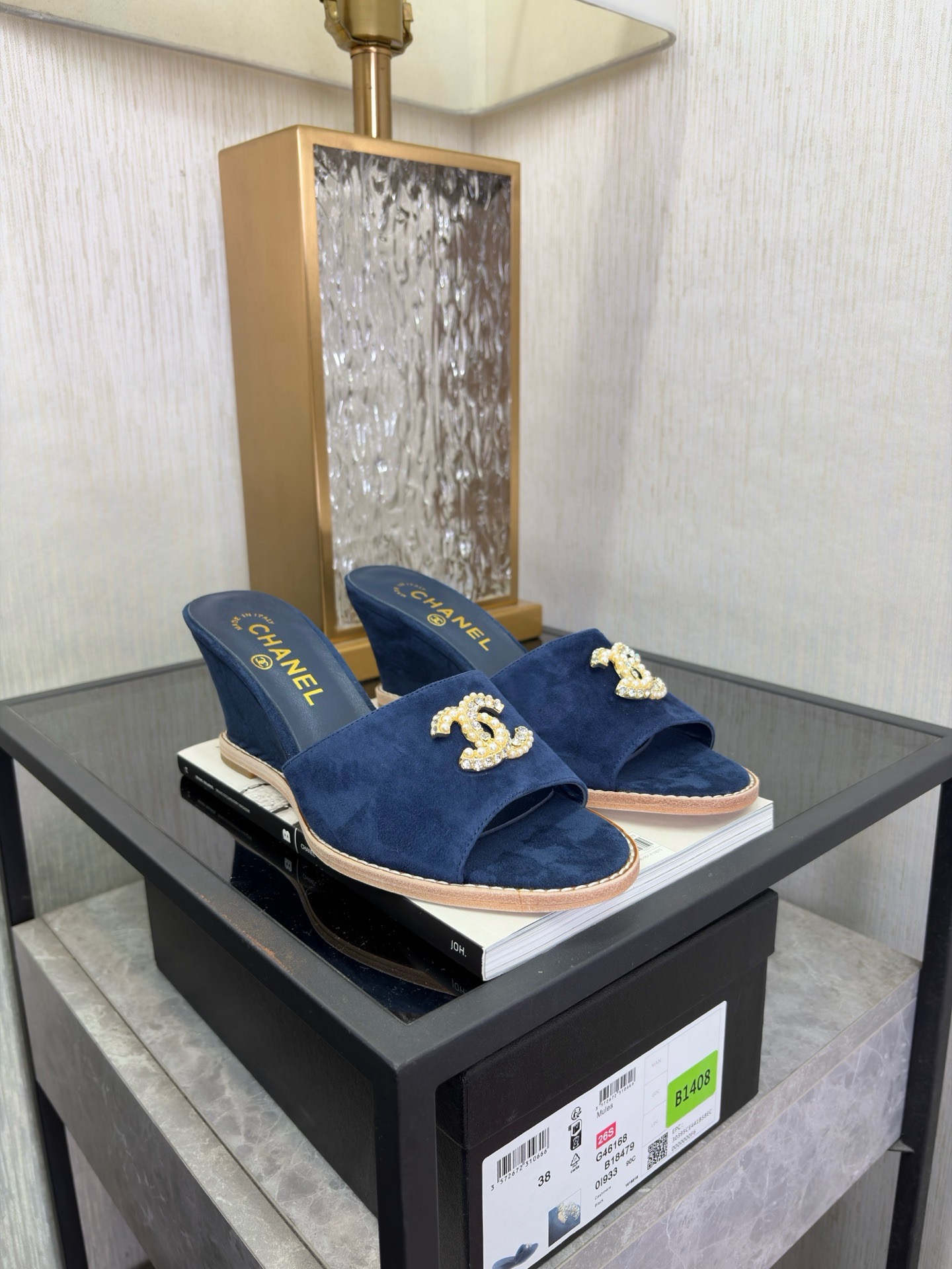 Chanel Pearl CC Wedge Mules