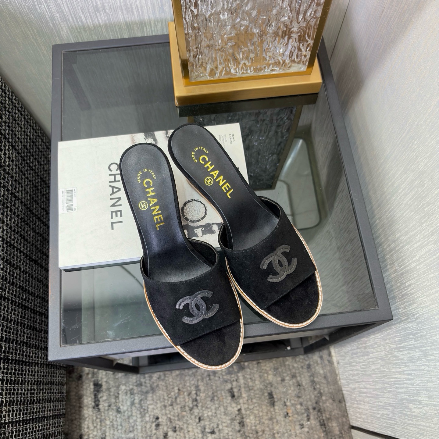Chanel Pearl CC Wedge Mules