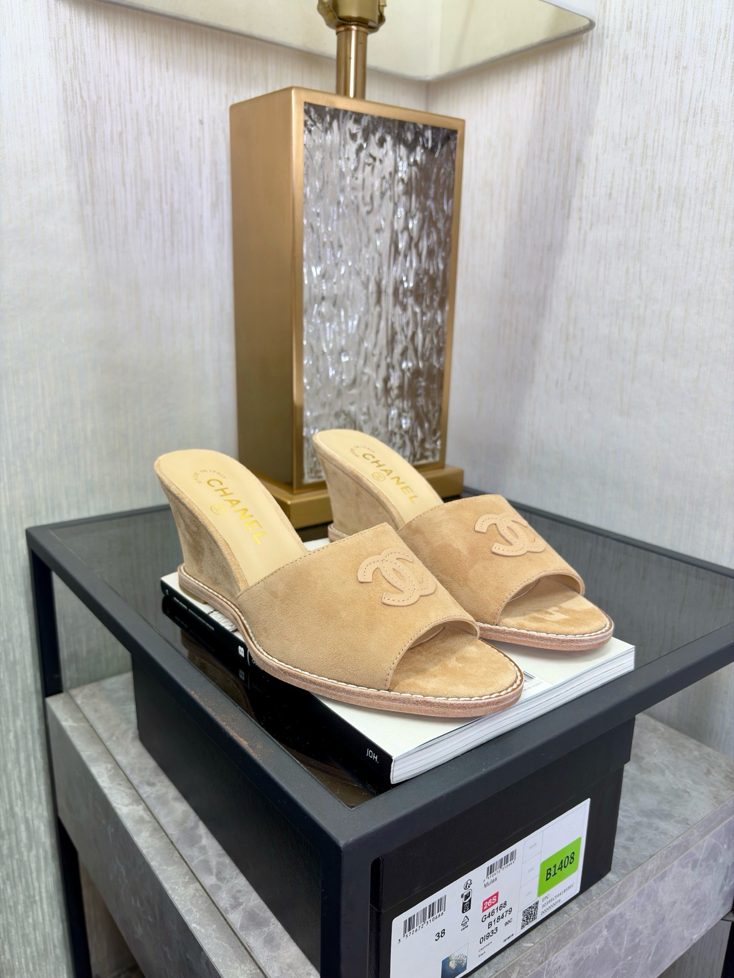 Chanel Pearl CC Wedge Mules