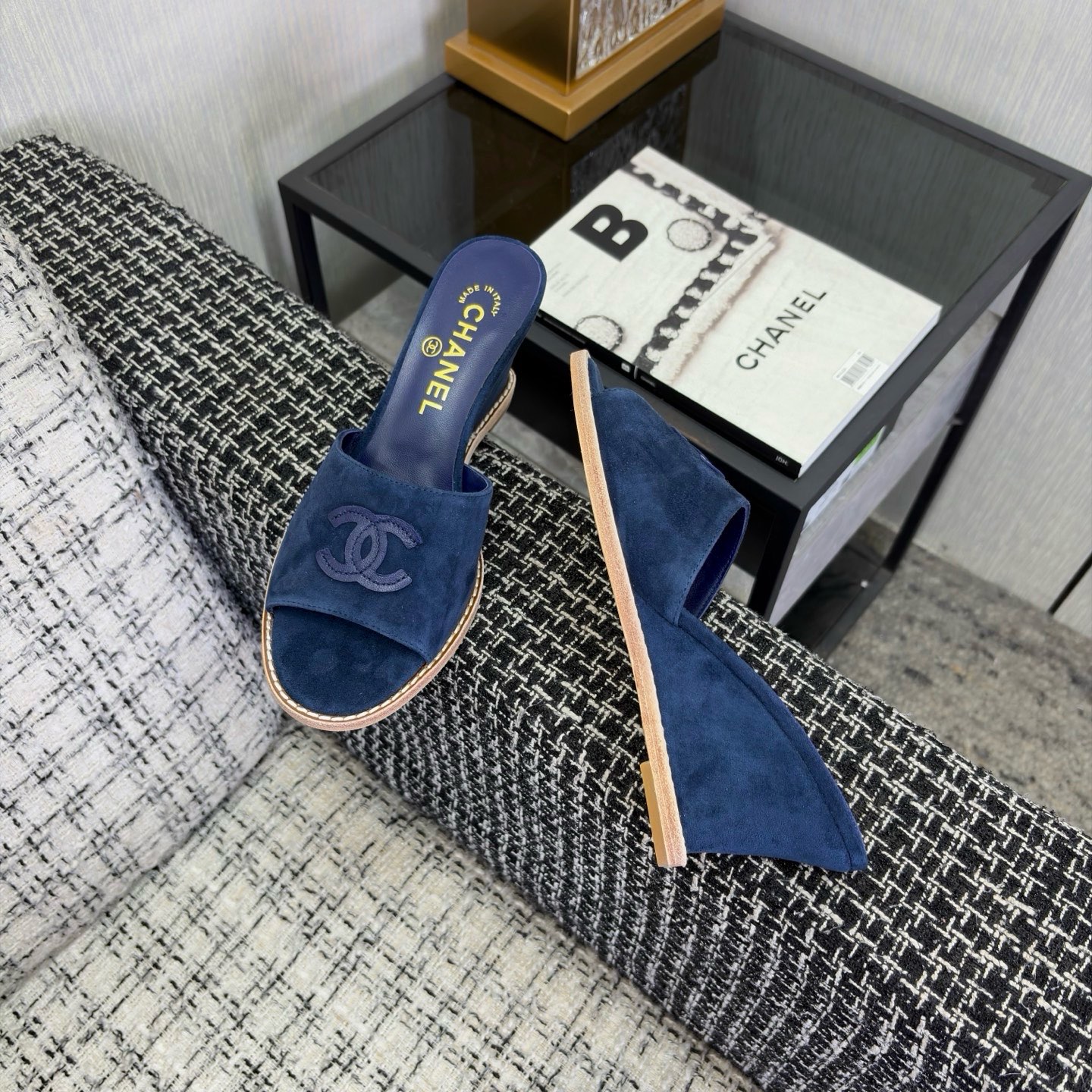 Chanel Pearl CC Wedge Mules