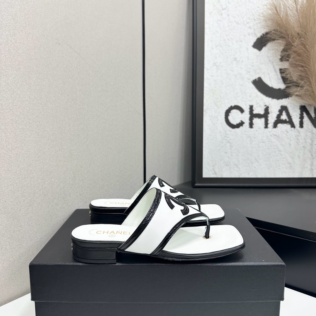 Chanel Beige CC Thong Slide Sandals