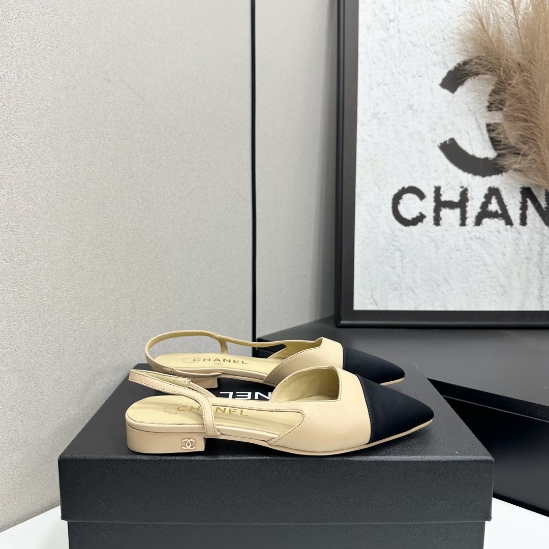 Chanel Two Tone Slingback Flats
