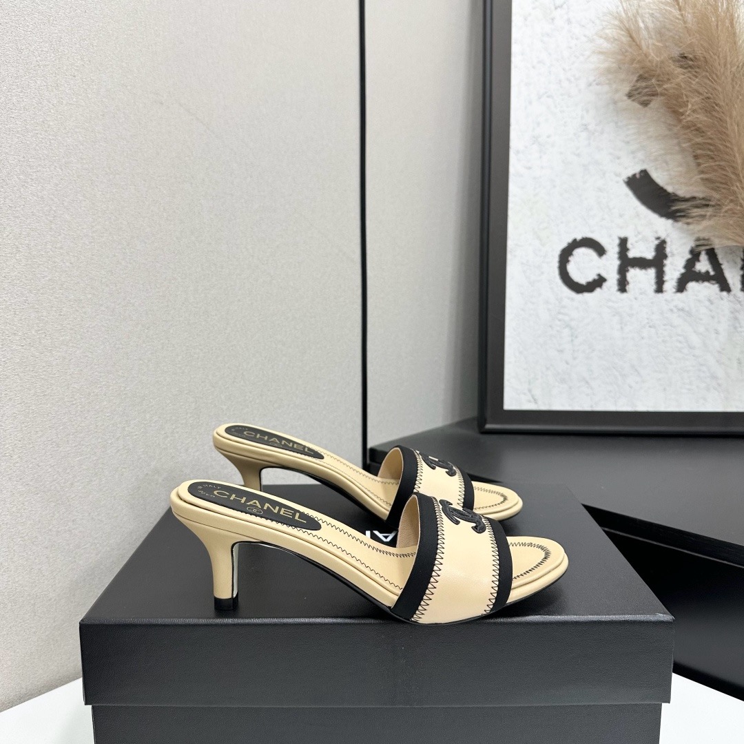 Chanel Two Tone CC Heel Mules
