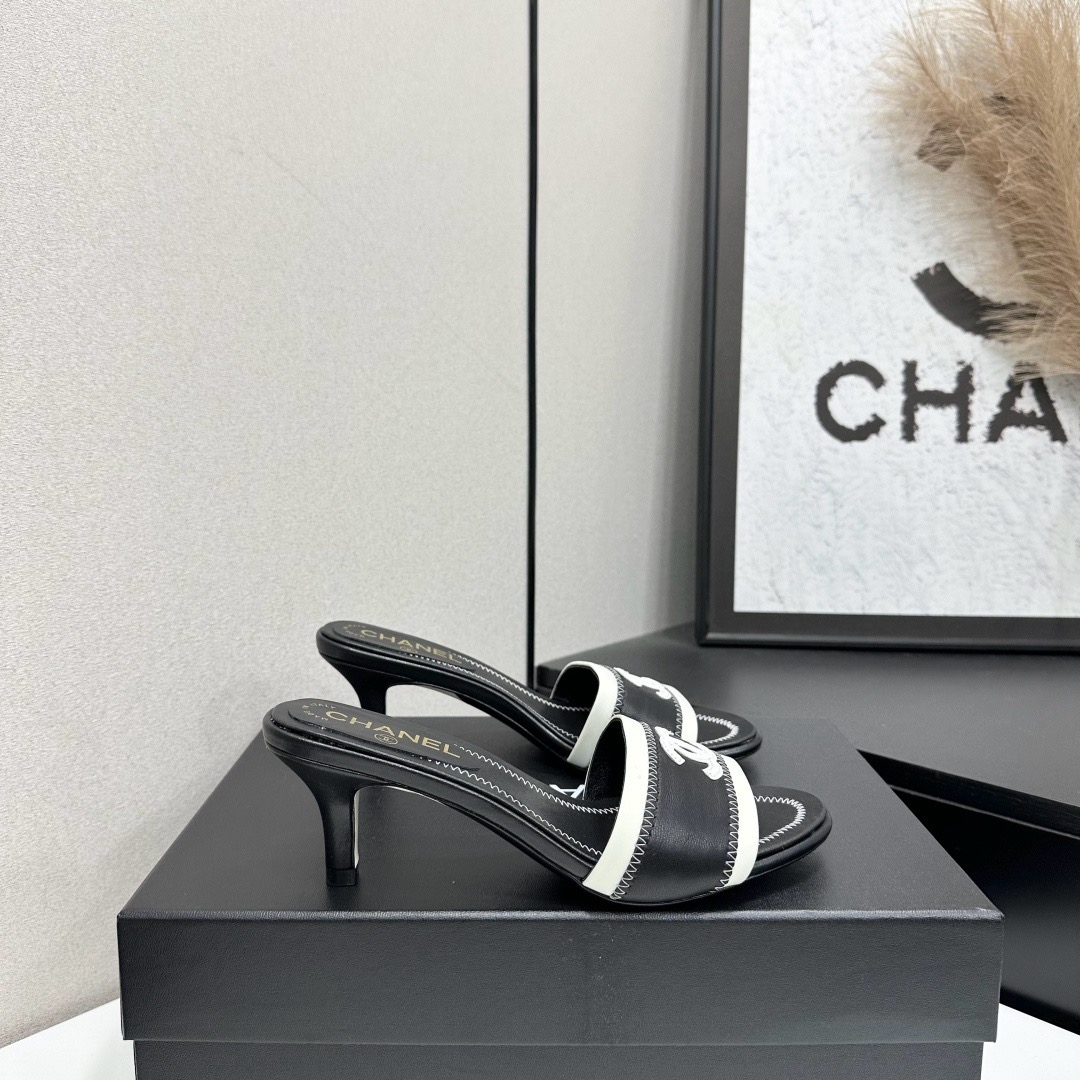 Chanel Two Tone CC Heel Mules