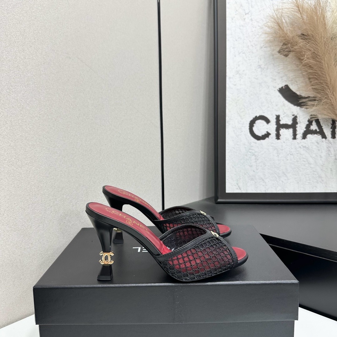 Chanel Mesh CC High Heel Slide Mules