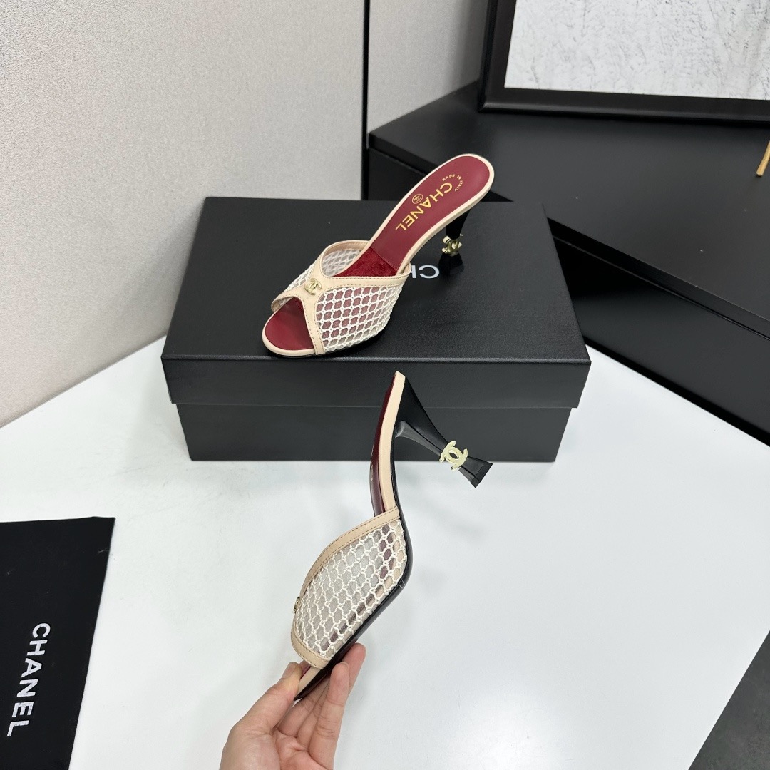 Chanel Mesh CC High Heel Slide Mules
