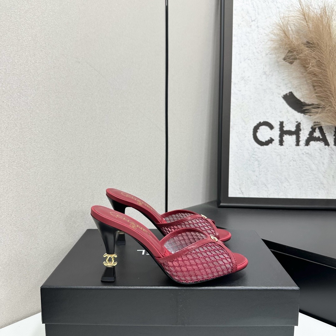 Chanel Mesh CC High Heel Slide Mules