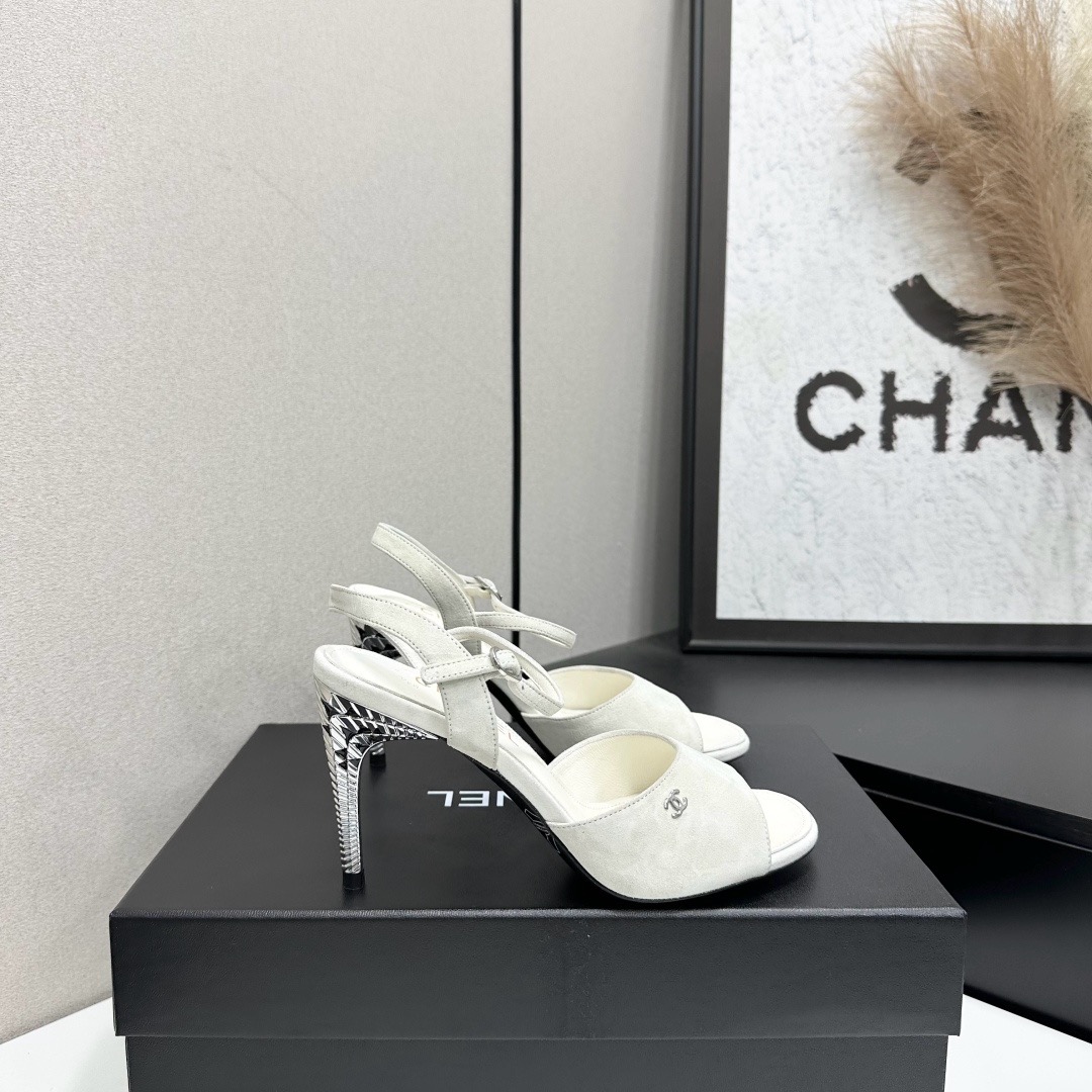 Chanel  Suede CC Ankle Strap High Heel Sandals