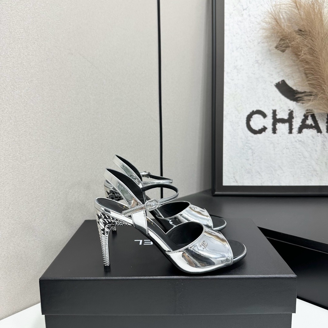 Chanel  Suede CC Ankle Strap High Heel Sandals