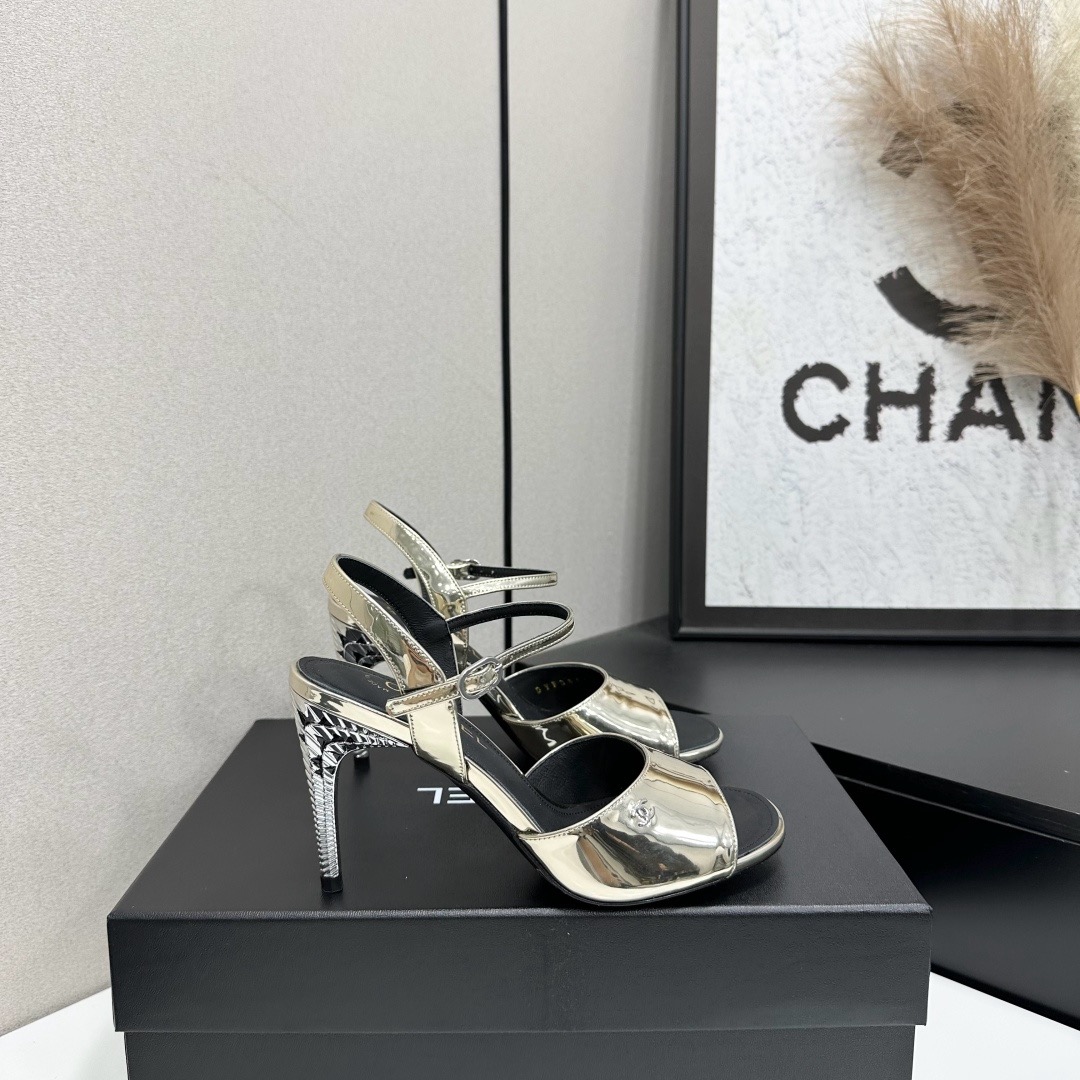 Chanel  Suede CC Ankle Strap High Heel Sandals