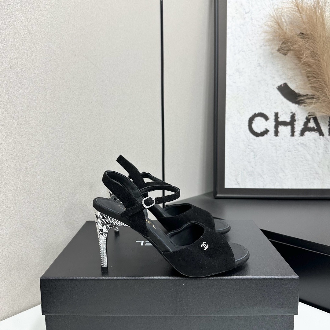 Chanel  Suede CC Ankle Strap High Heel Sandals