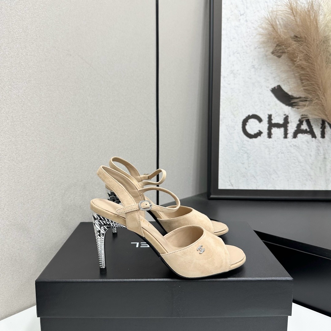 Chanel  Suede CC Ankle Strap High Heel Sandals