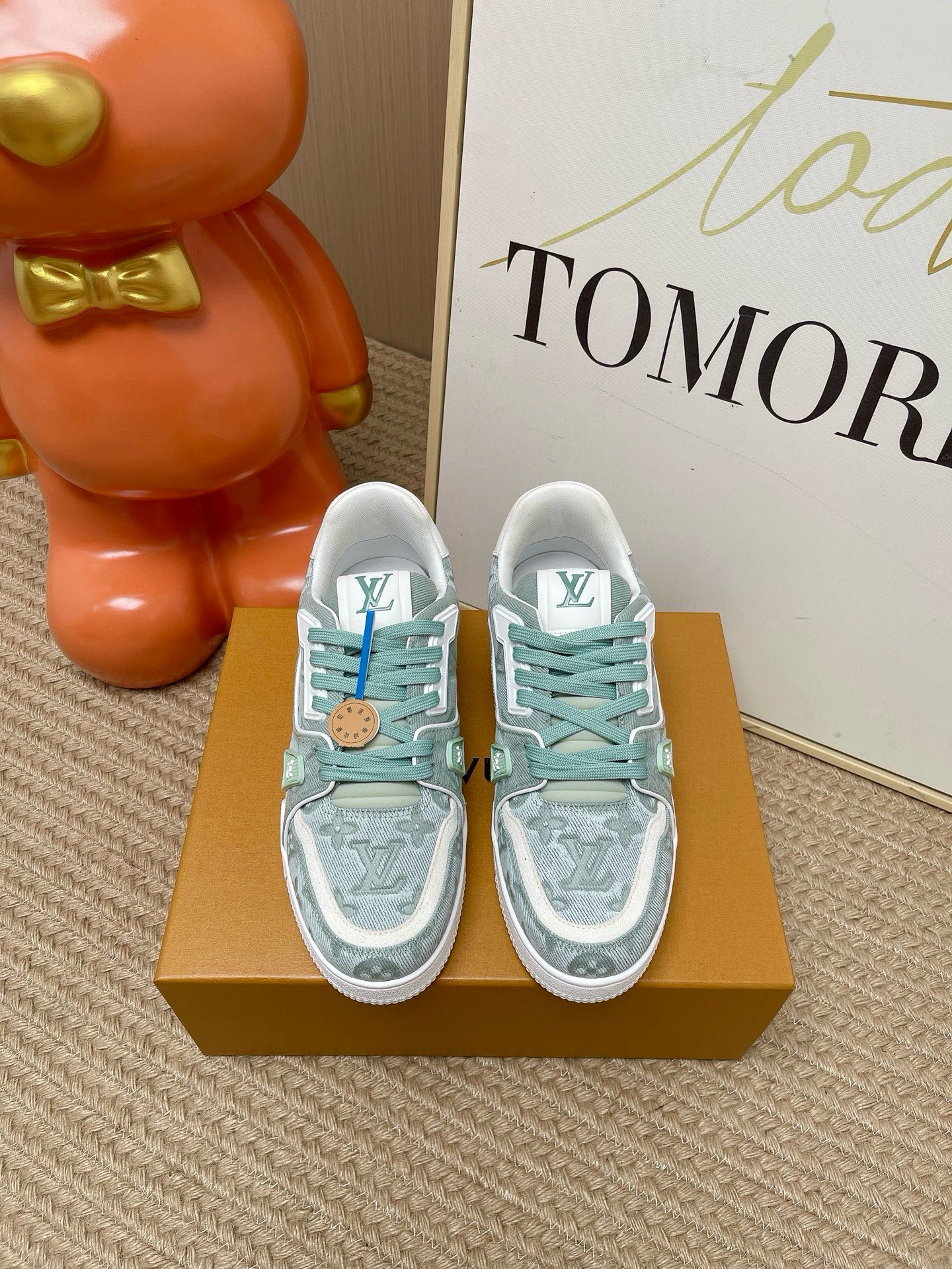 LV Light Monogram Denim Lace Up Skate Sneakers